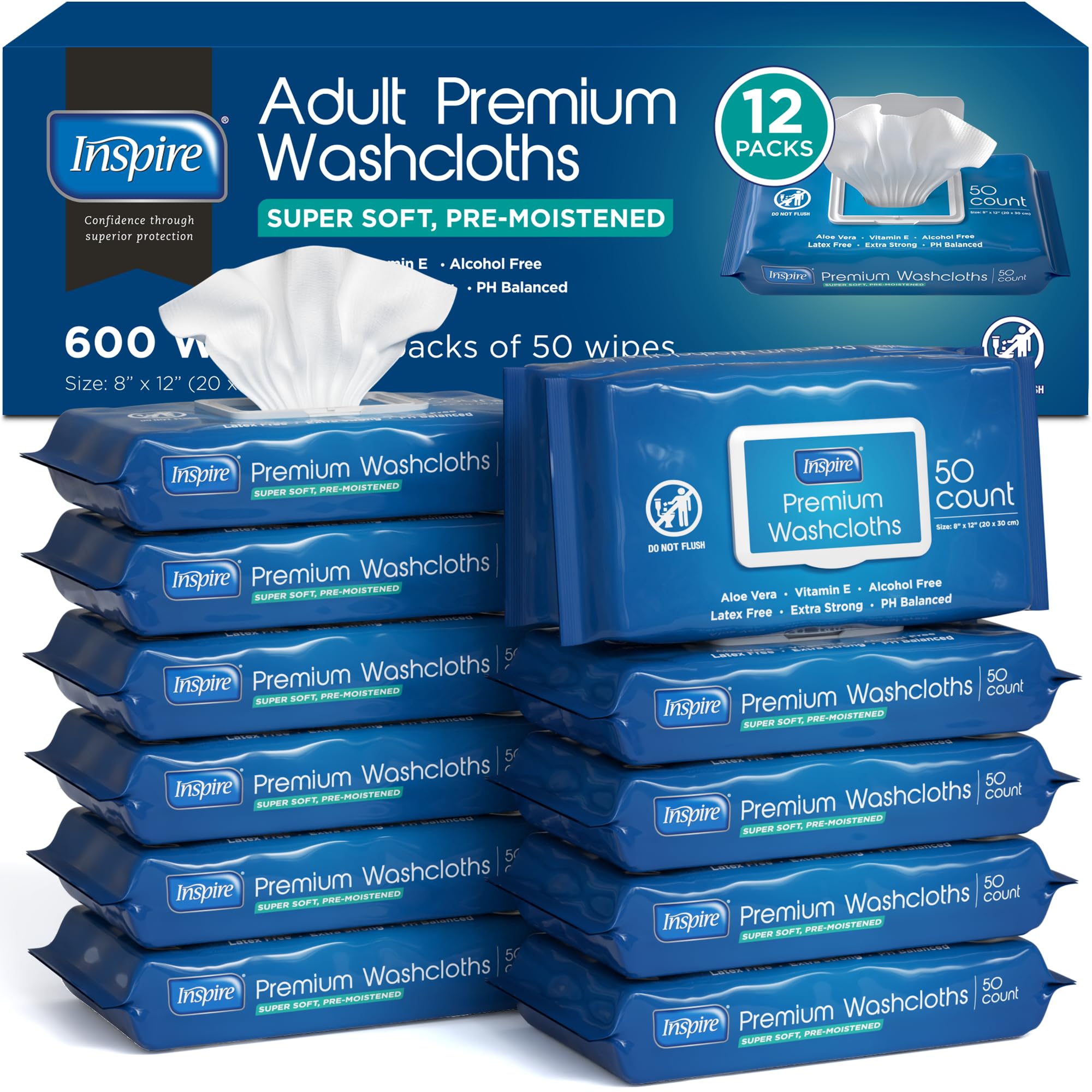 Inspire Adult Wet Wipes - Hypoallergenic 8x12 in

