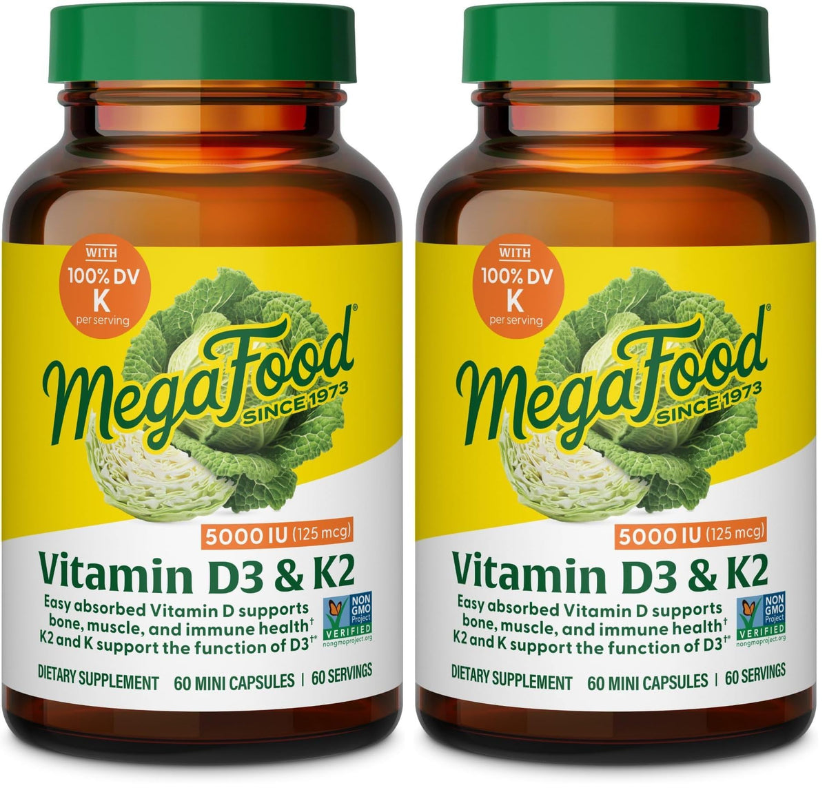 MegaFood Vitamin D3 5000 IU with K2 – Vegetarian D3 Supplement for Bones & Immune Health