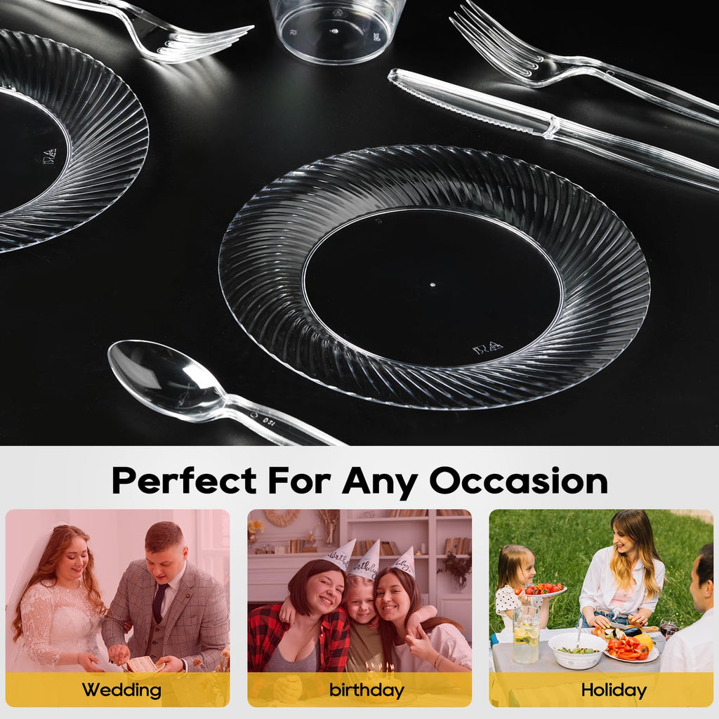 FOCUSLINE Clear Plastic Plates Heavy Duty Disposable

