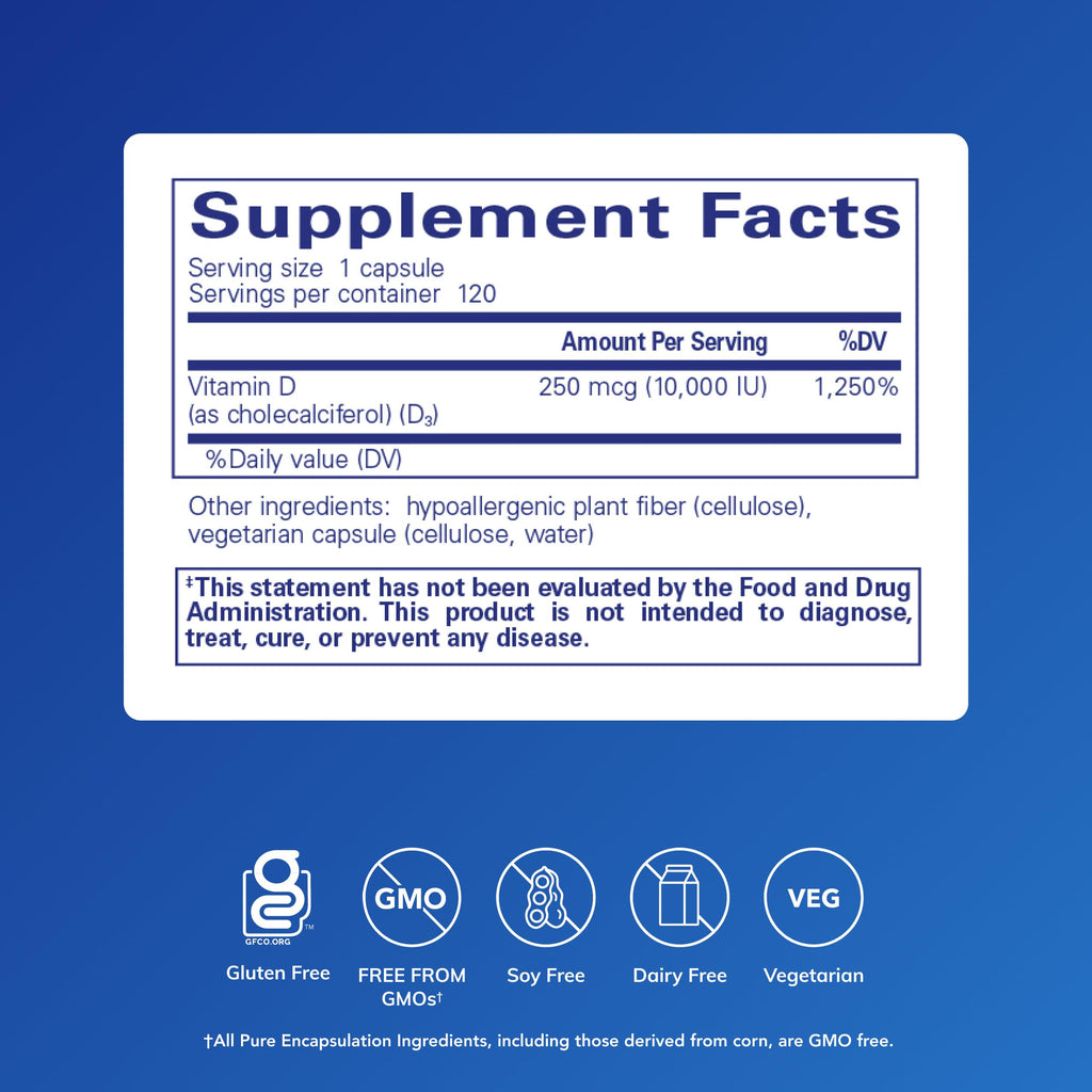 Pure Encapsulations Vitamin D3 250 mcg Immune & Bone Health

