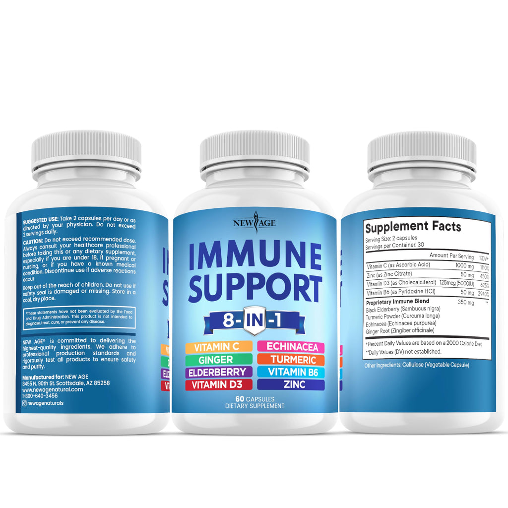 New Age 8 in 1 Immune Support Capsules | Echinacea & D

