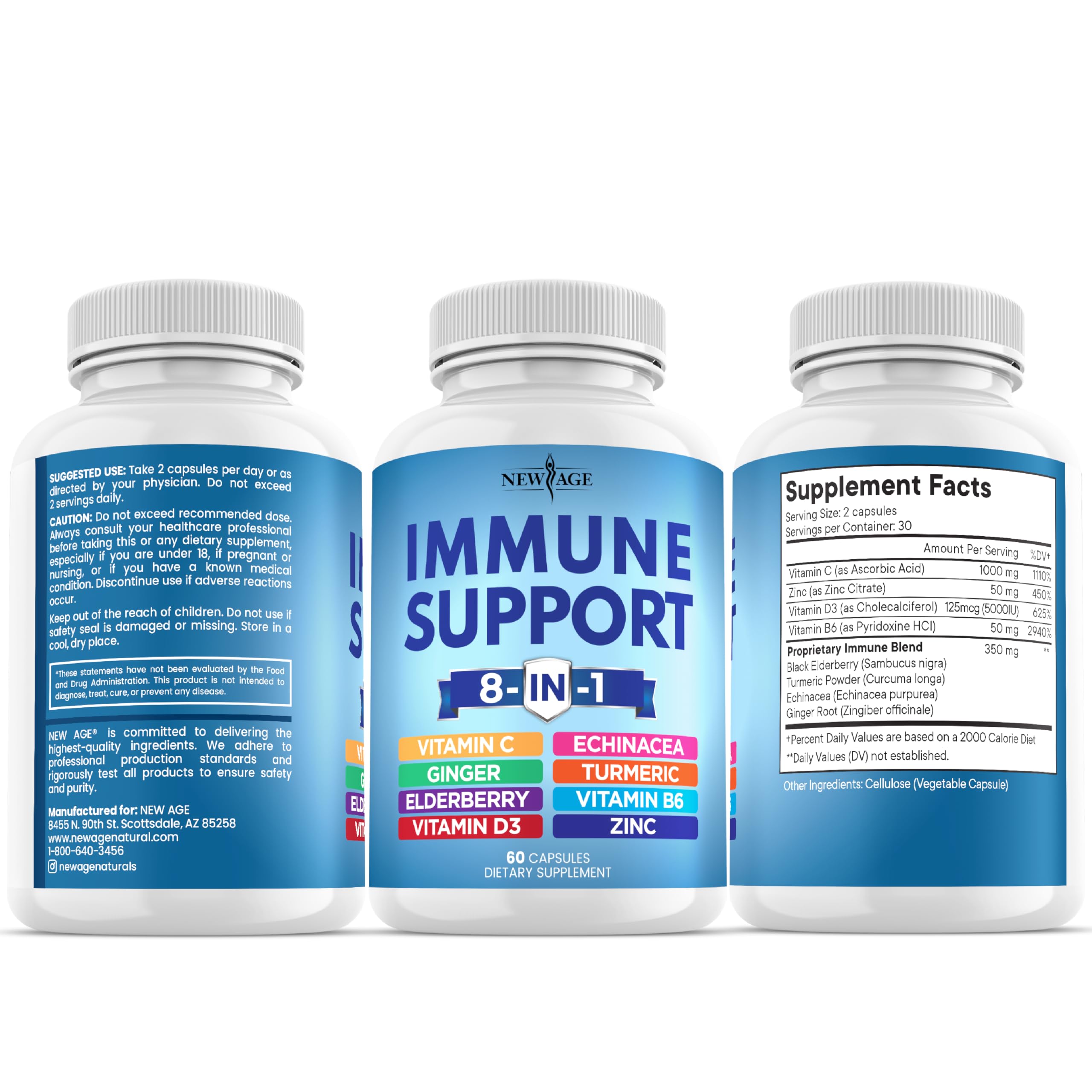 New Age 8 in 1 Immune Support Capsules | Echinacea & D

