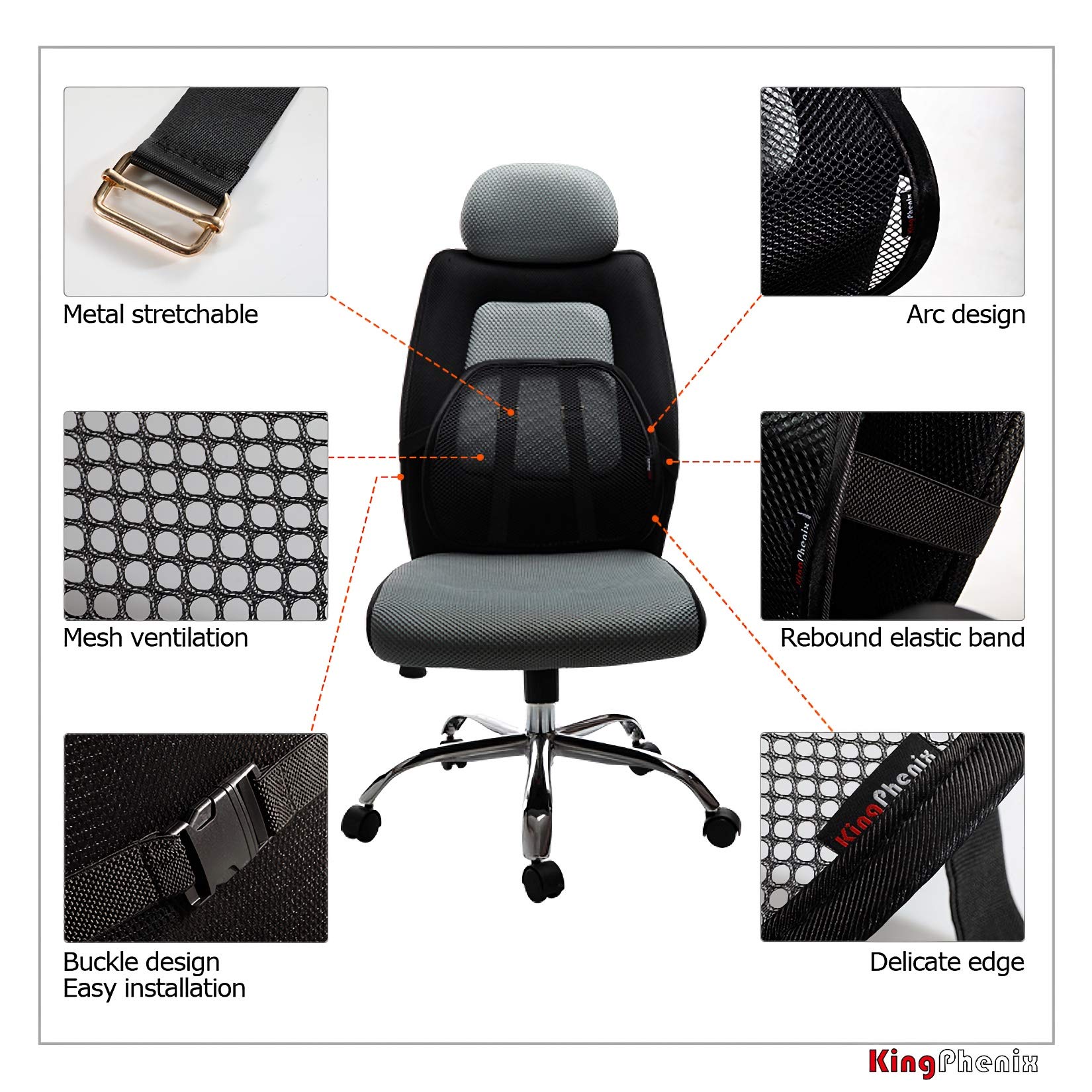 kingphenix Lumbar Support Cushion for Car and Office

