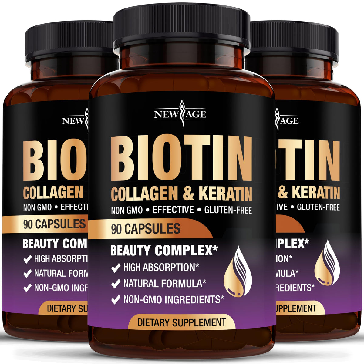 NEW AGE Biotin Collagen Keratin Hyaluronic Acid Hair Growth Vitamins for Hair, Skin & Nails