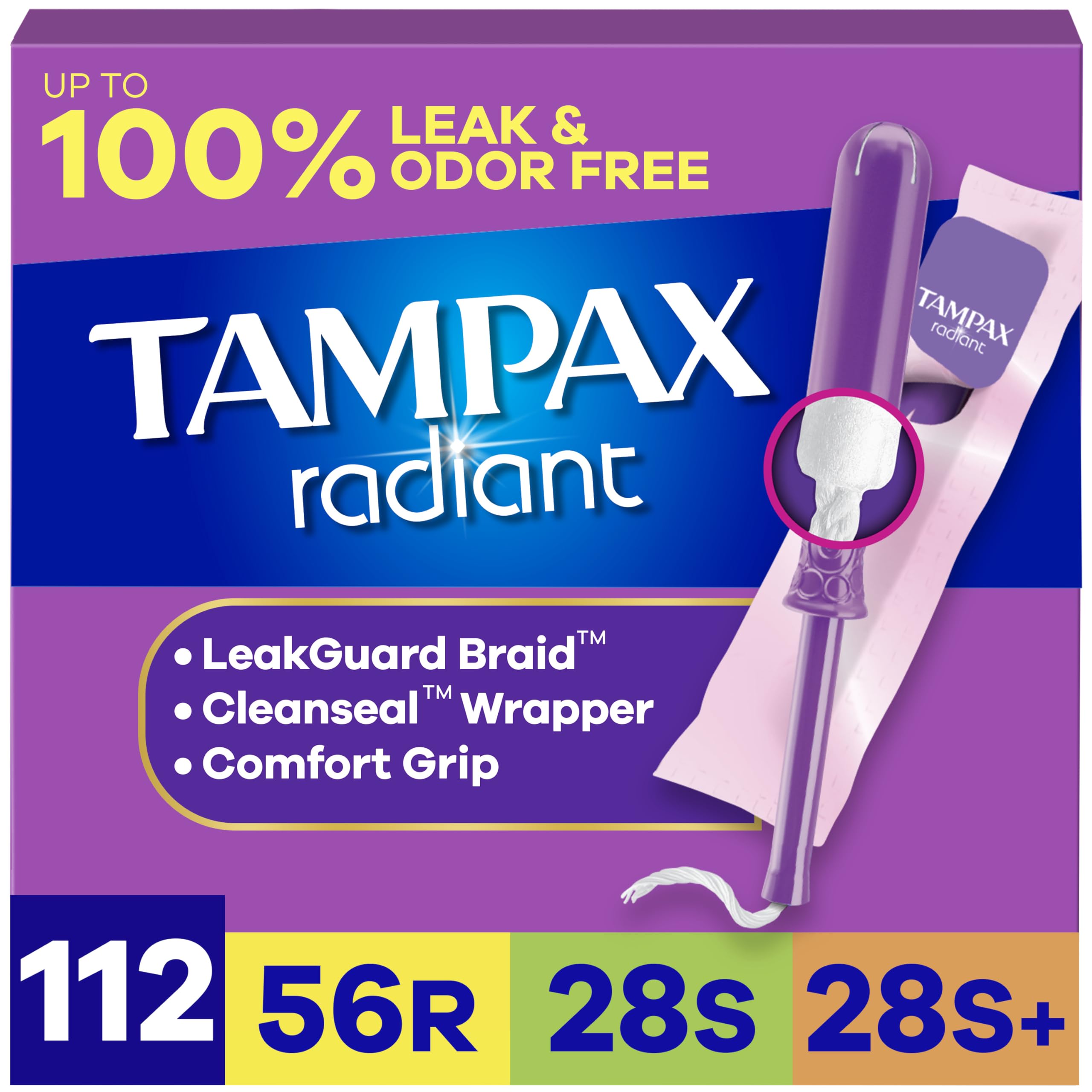 Tampax Radiant Tampons Unscented with LeakGuard Braid