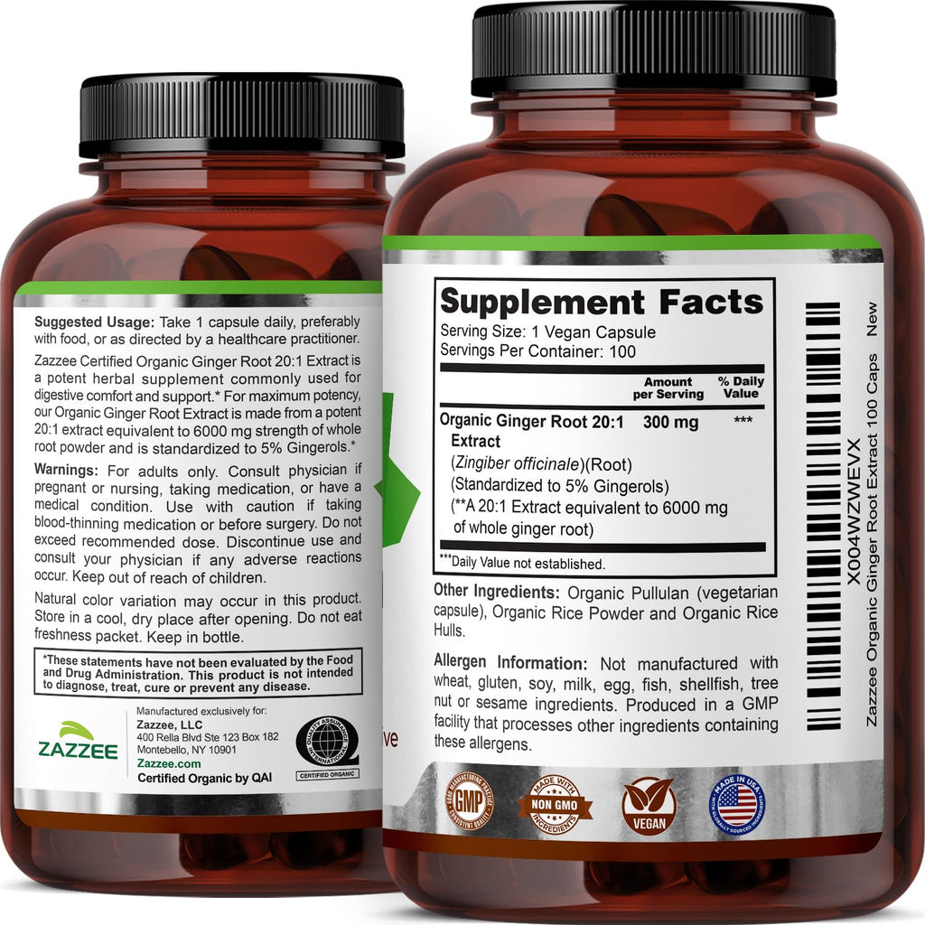 Zazzee Organic Ginger Root Extract - Digestive Support

