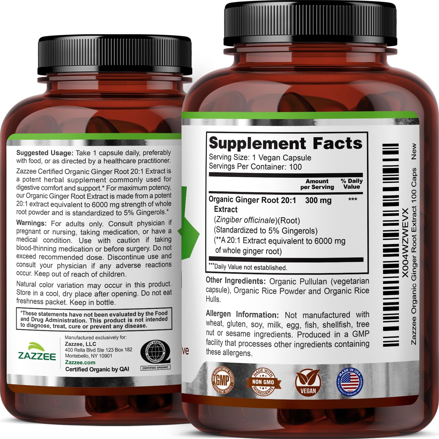 Zazzee Organic Ginger Root Extract - Digestive Support

