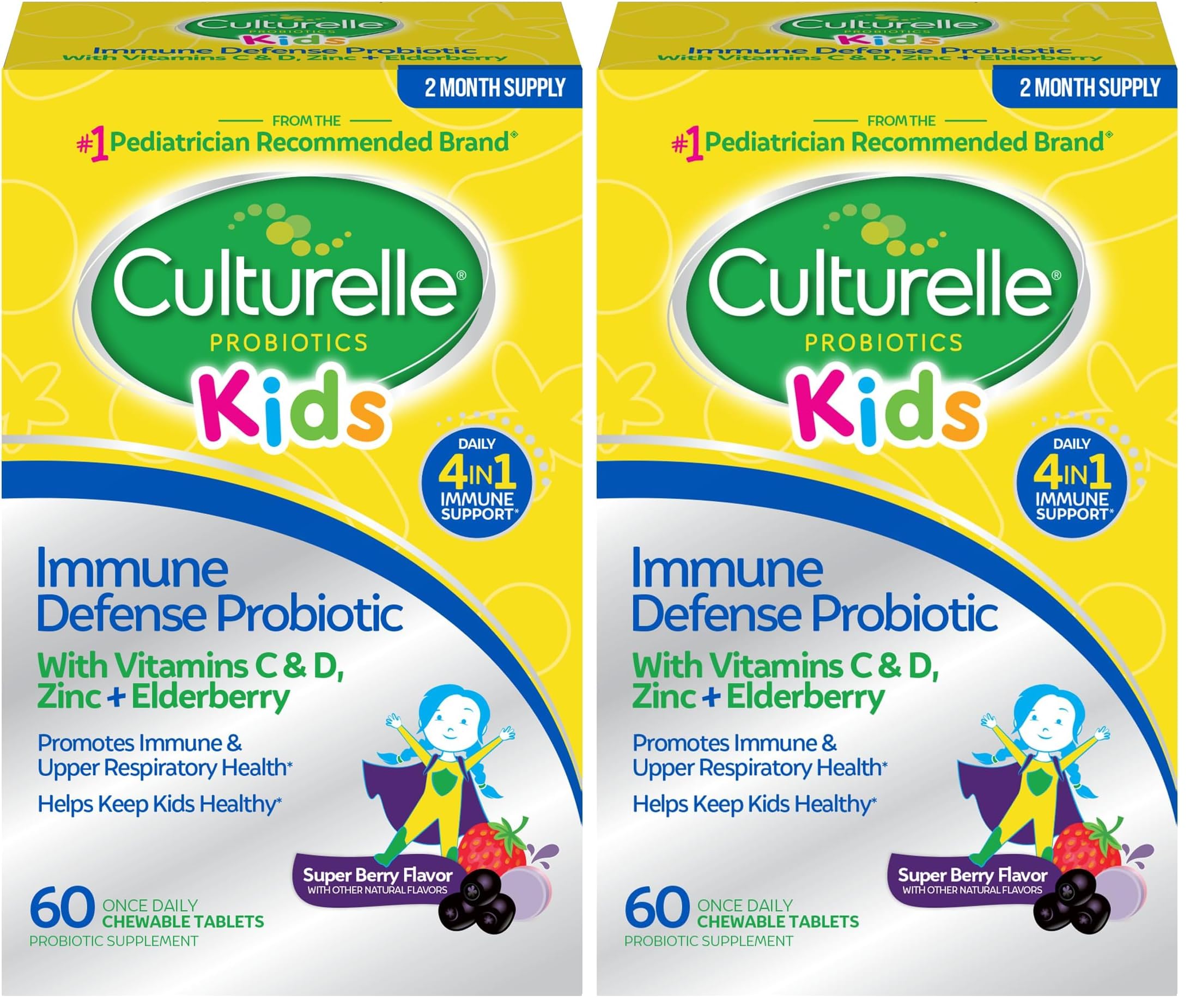 Culturelle Kids Immune Defense Probiotic with Vitamins C & D, Zinc & Elderberry - Berry Chewables