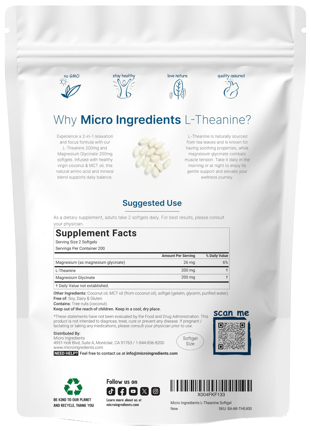 Micro Ingredients L-Theanine & Magnesium Glycinate Supplement


