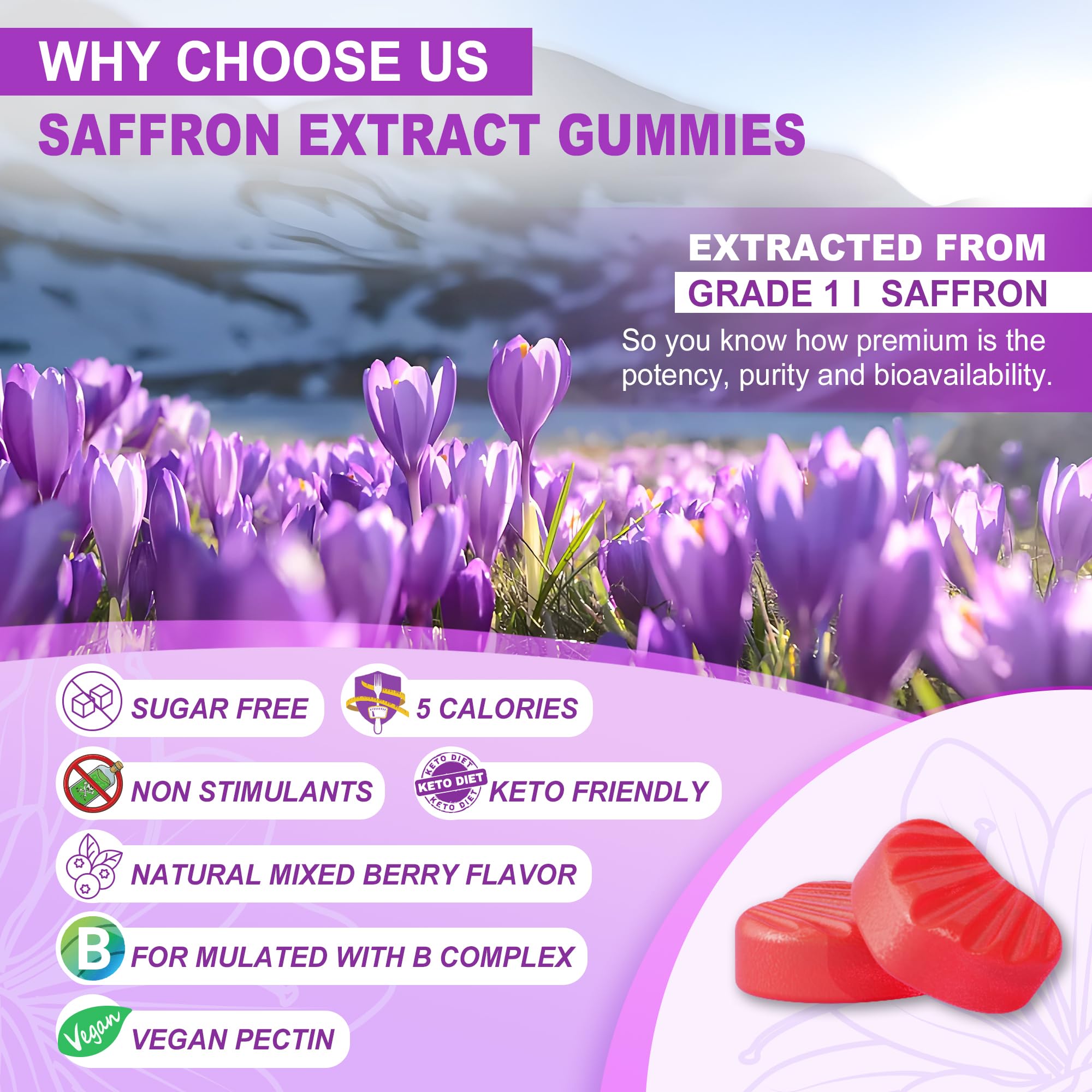 Saffron Gummies for Mood & Energy with Magnesium Glycinate


