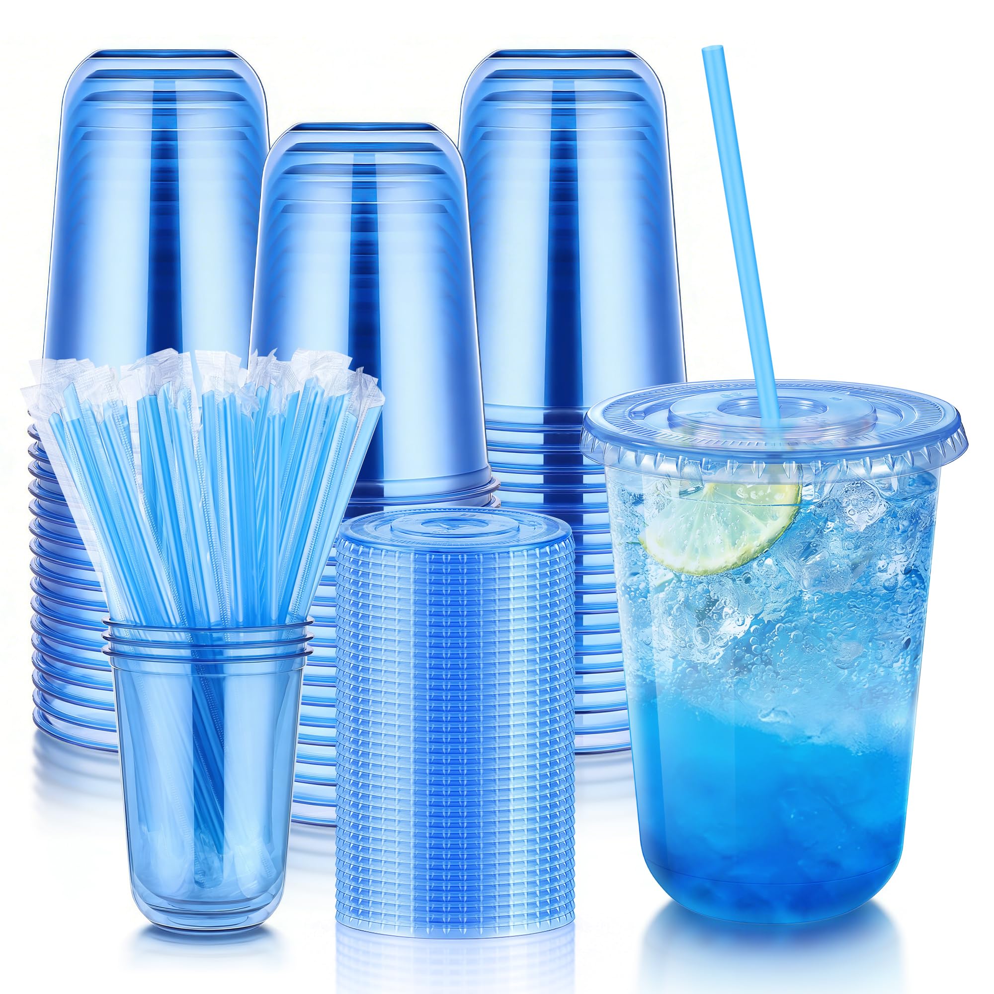 KesaPlan Plastic Party Cups with Lids and Straws