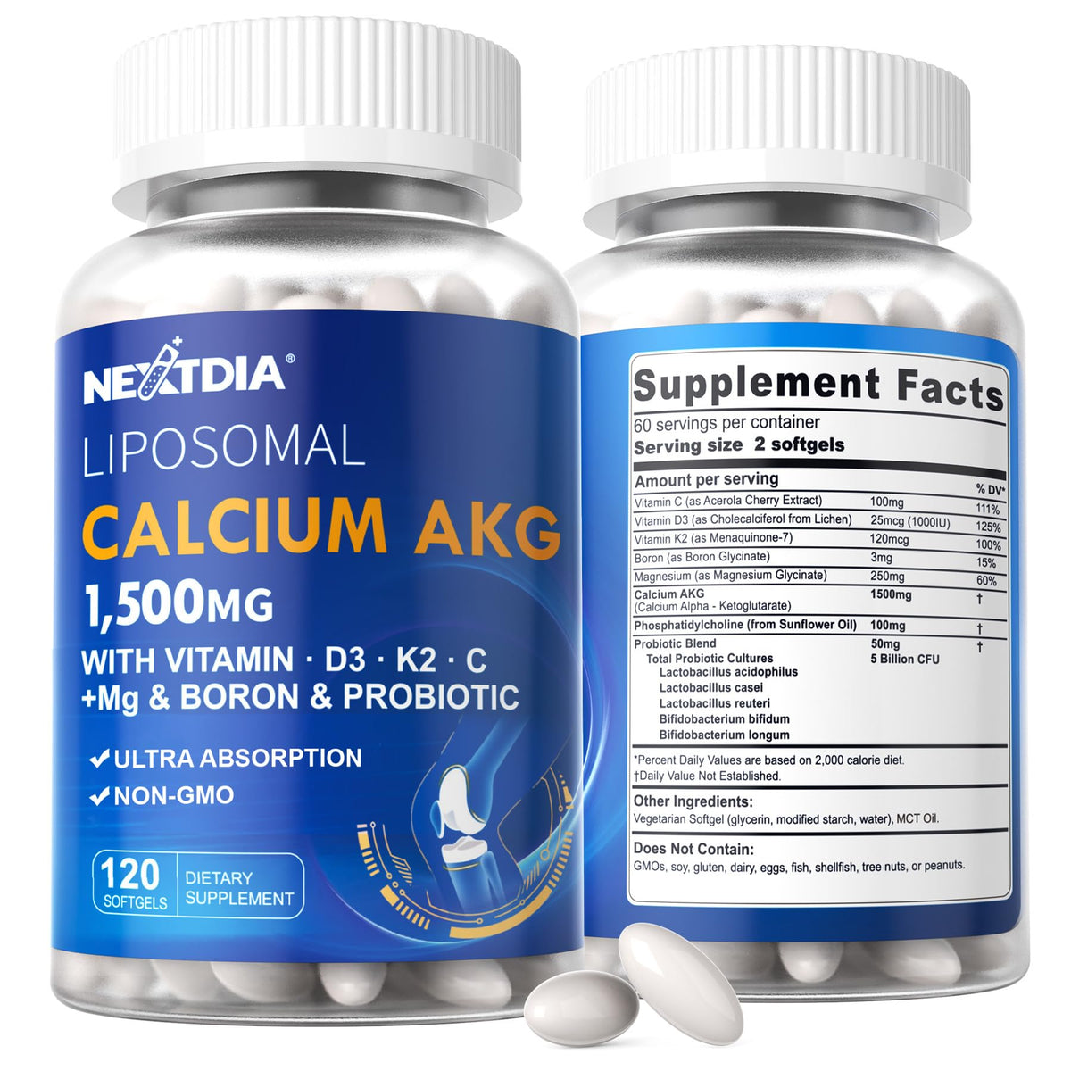 Liposomal Calcium AKG with D3 & K2 Softgels for Bone Health