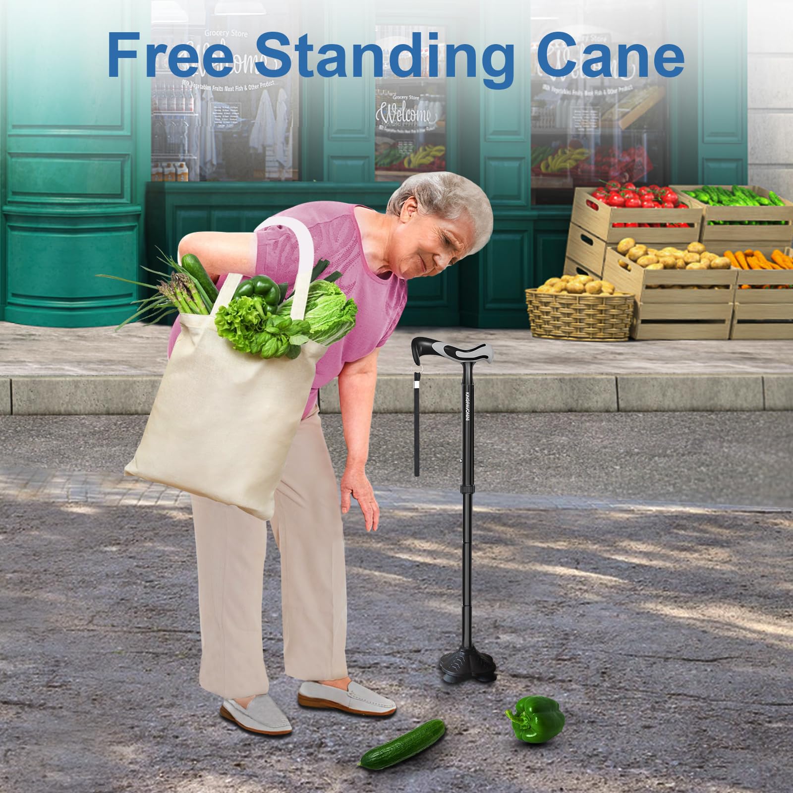 KingPavonini Folding Walking Cane Quad Base 350 lb Capacity

