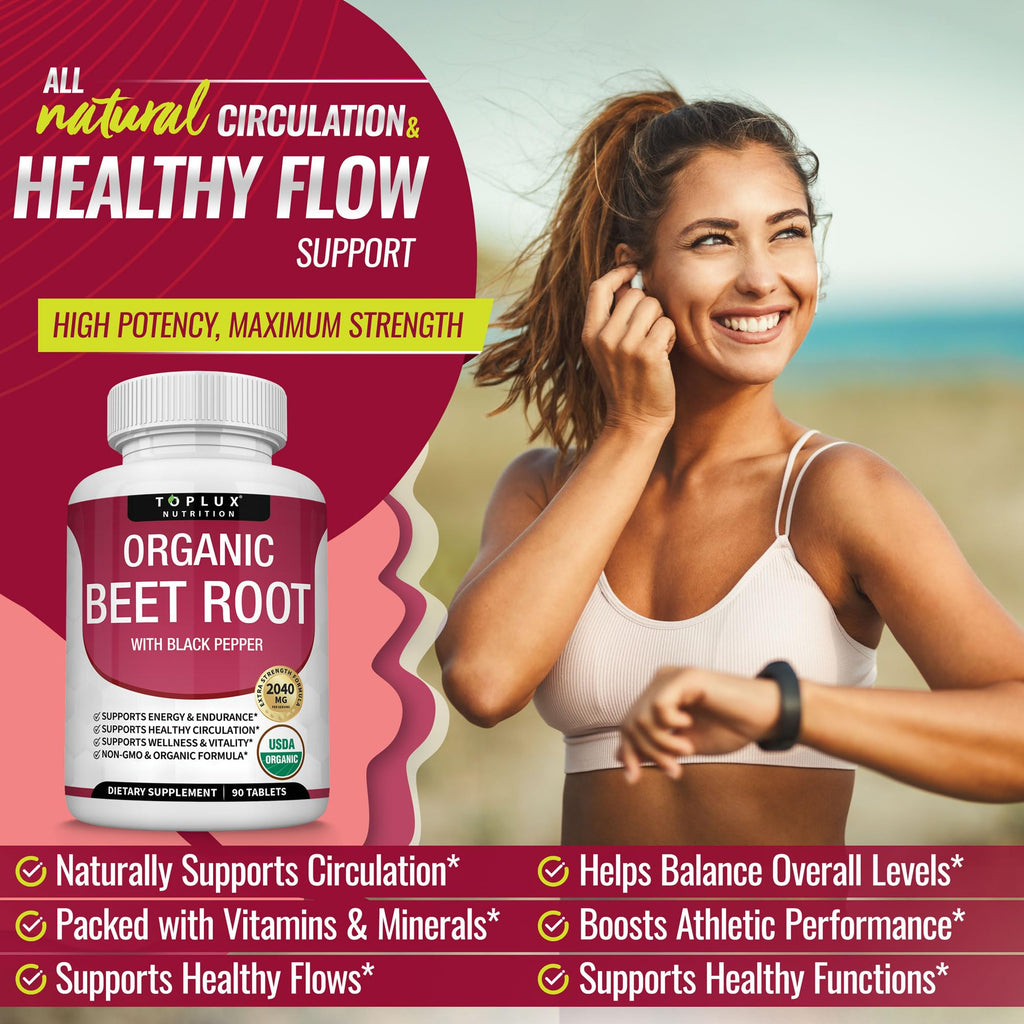 Toplux Organic Beet Root Tablets for Nitric Oxide Support

