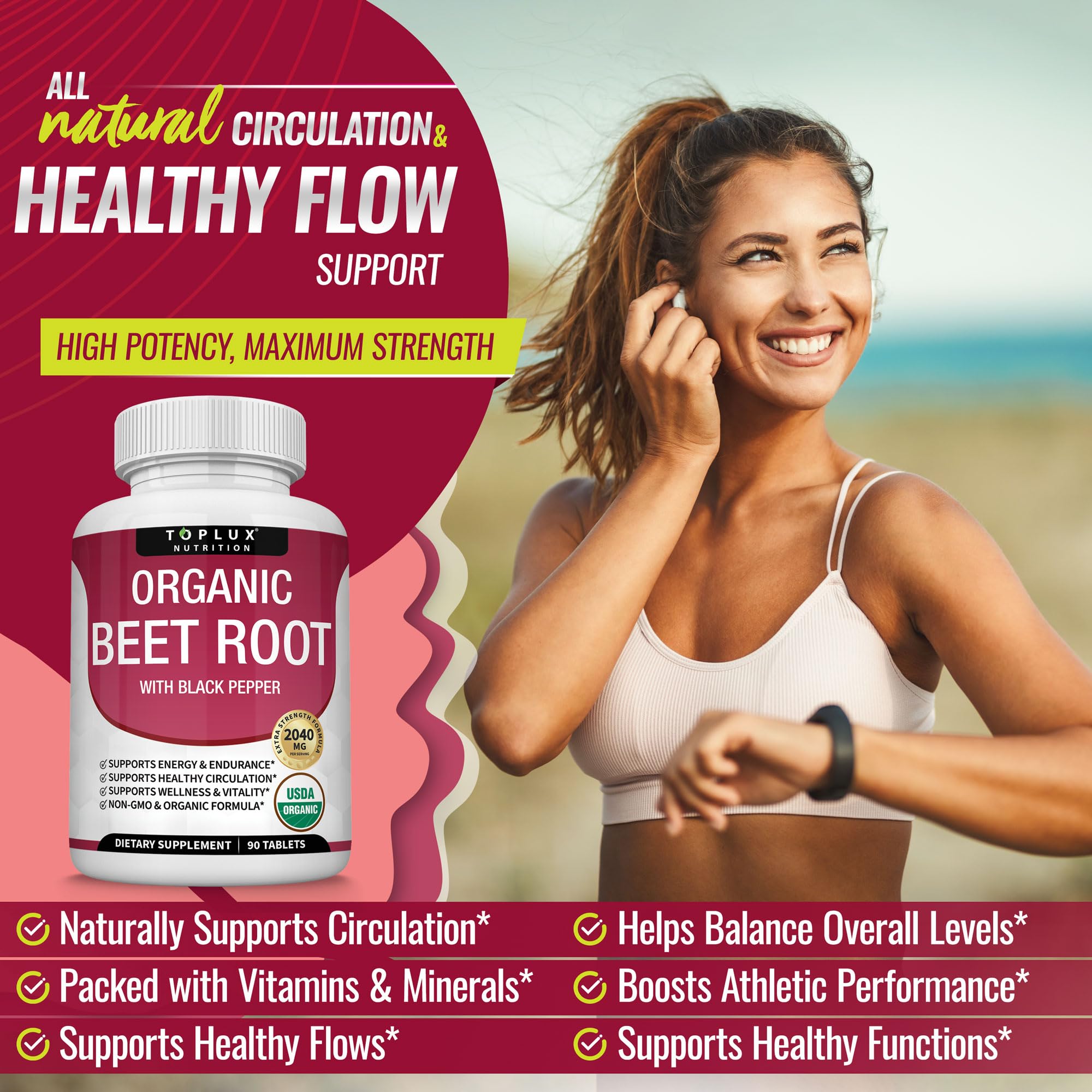 Toplux Organic Beet Root Tablets for Nitric Oxide Support

