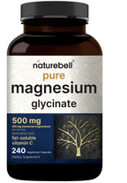 Pure Magnesium Glycinate 500mg with Fat-Soluble Vitamin C, Veggie Capsules