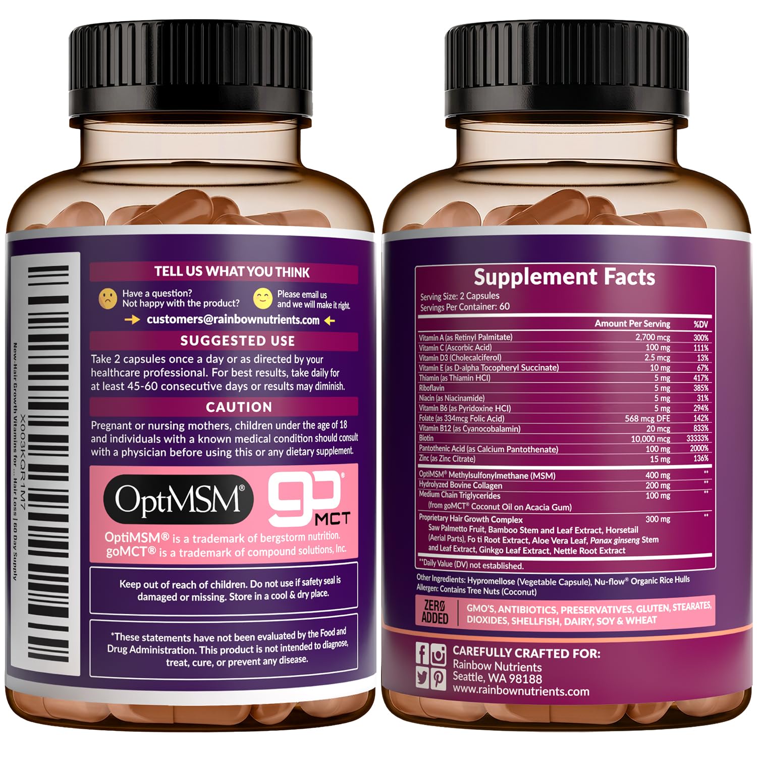 Hair Growth Vitamins for Women by Rainbow Nutrients

