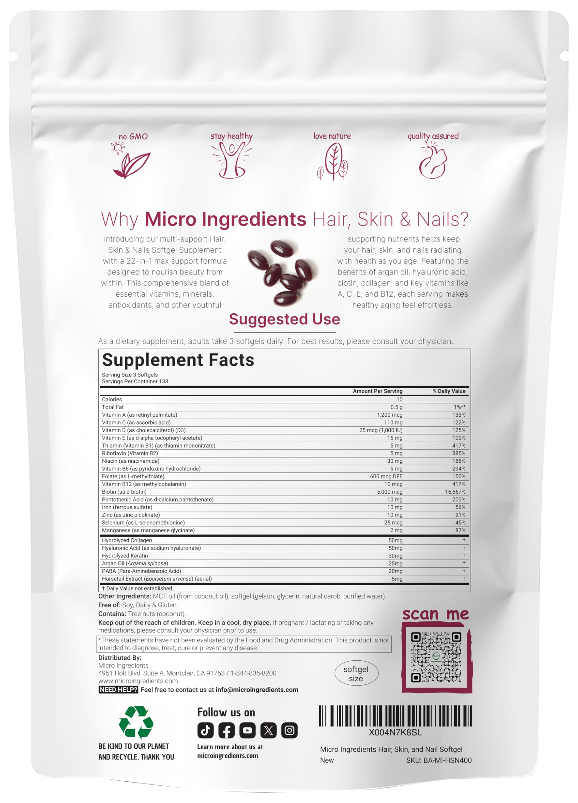 Micro Ingredients Hair Skin and Nails Vitamins


