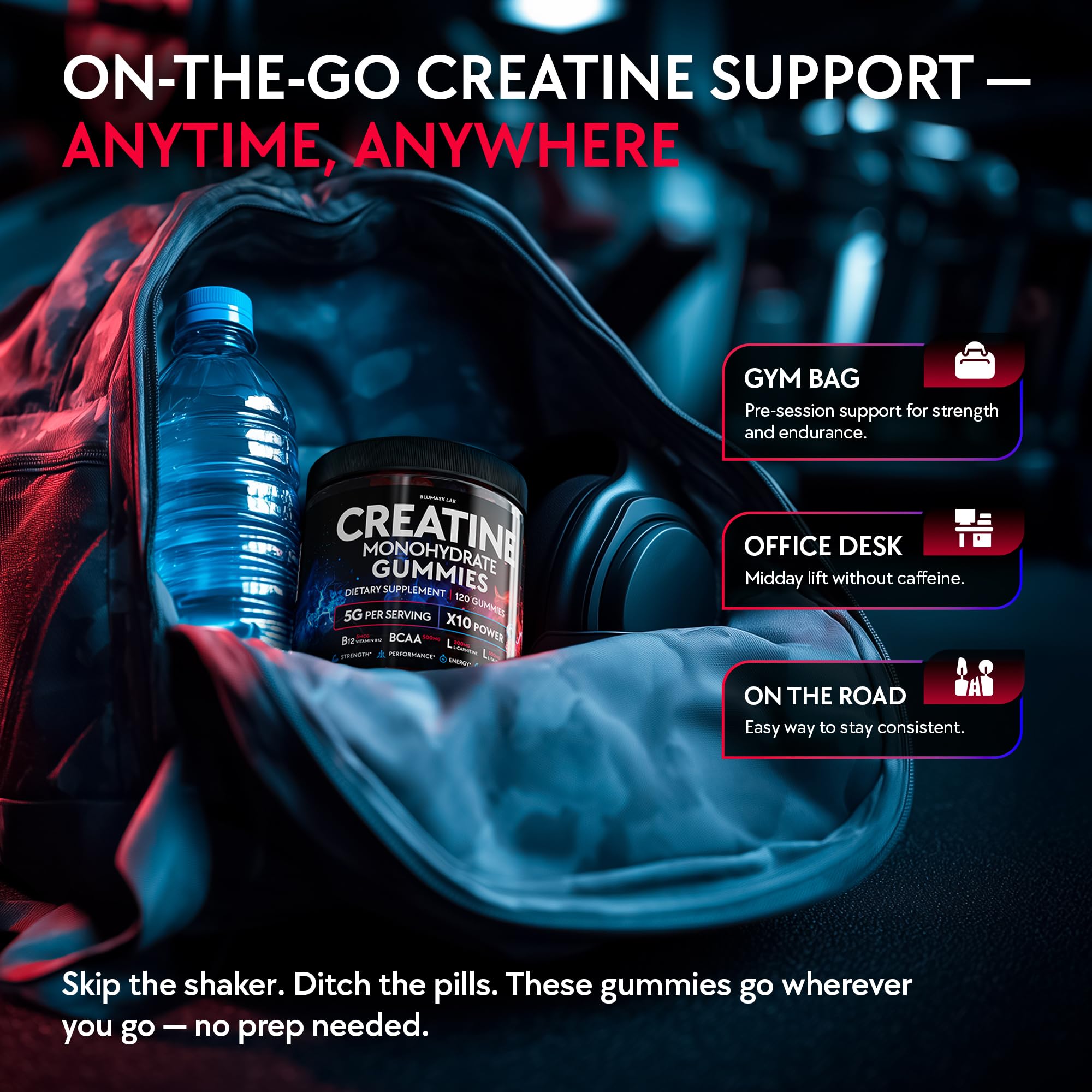Creatine Monohydrate Gummies with BCAA, L-Carnitine

