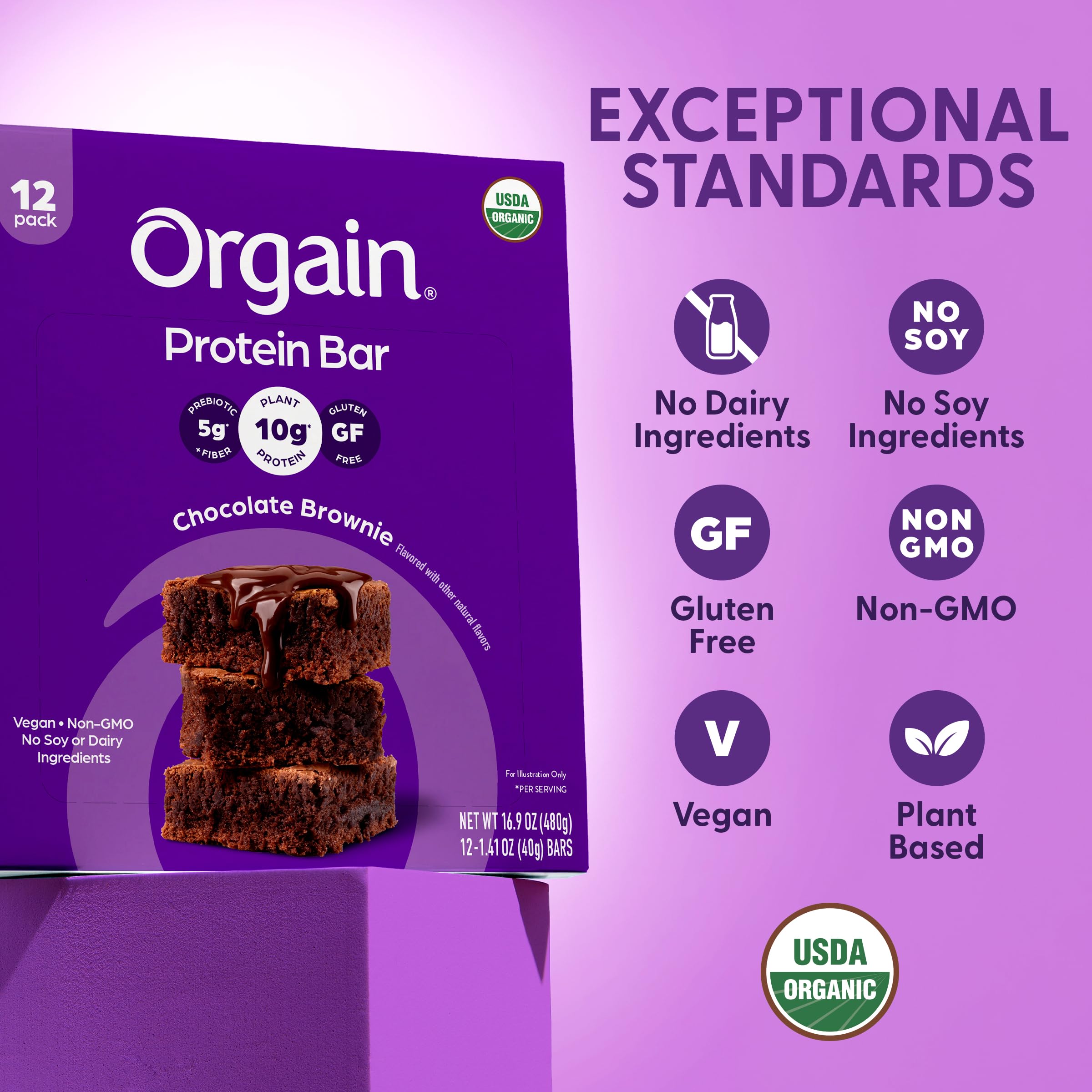 Orgain Organic Plant-Based Protein Bars | Dairy-Free Gluten-Free

