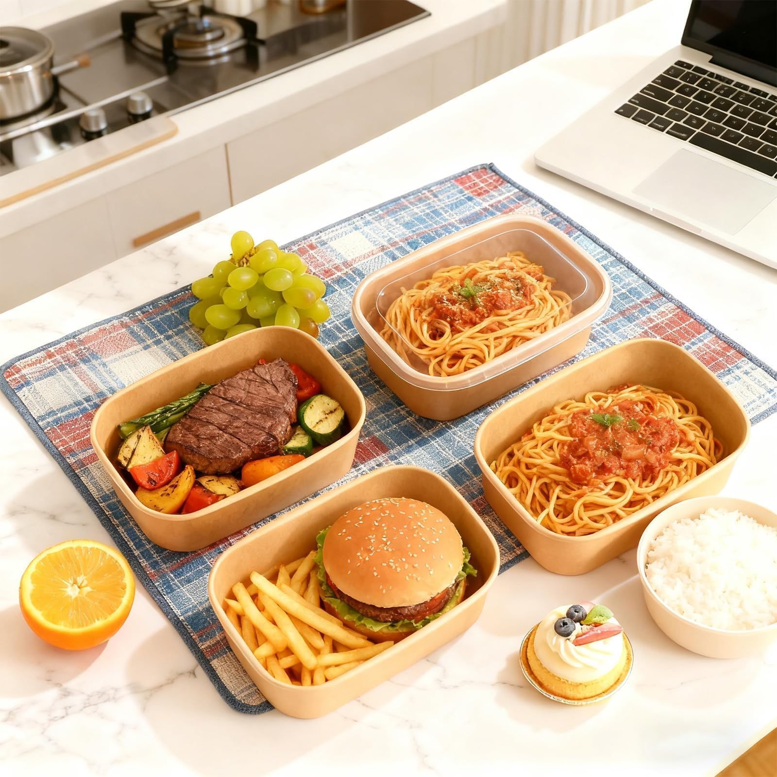 Disposable Meal Prep Bowls with Lids and Forks | Kraft Paper

