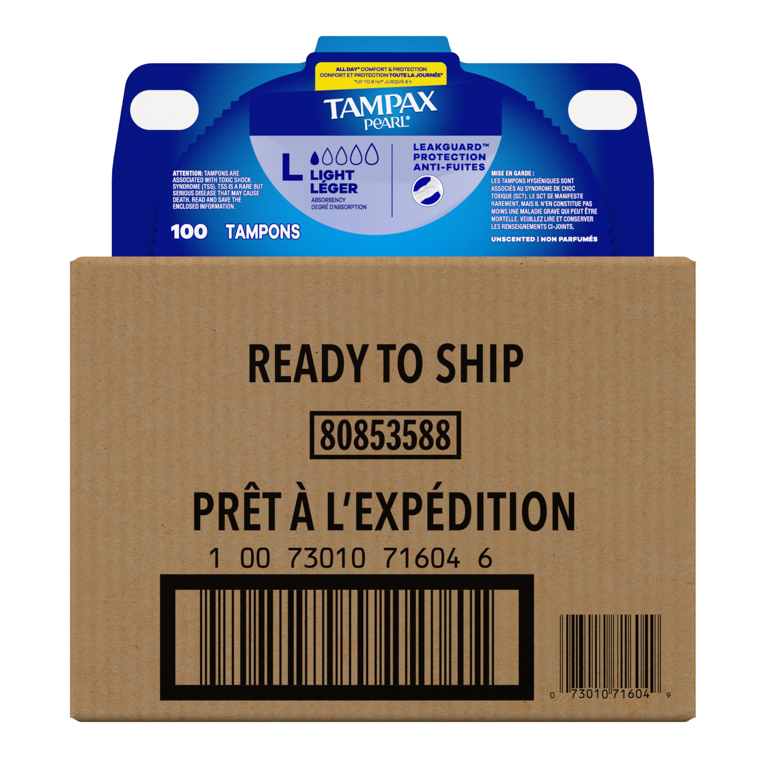 Tampax Pearl Tampons for Women, with LeakGuard Braid, Light Absorbency, Unscented

