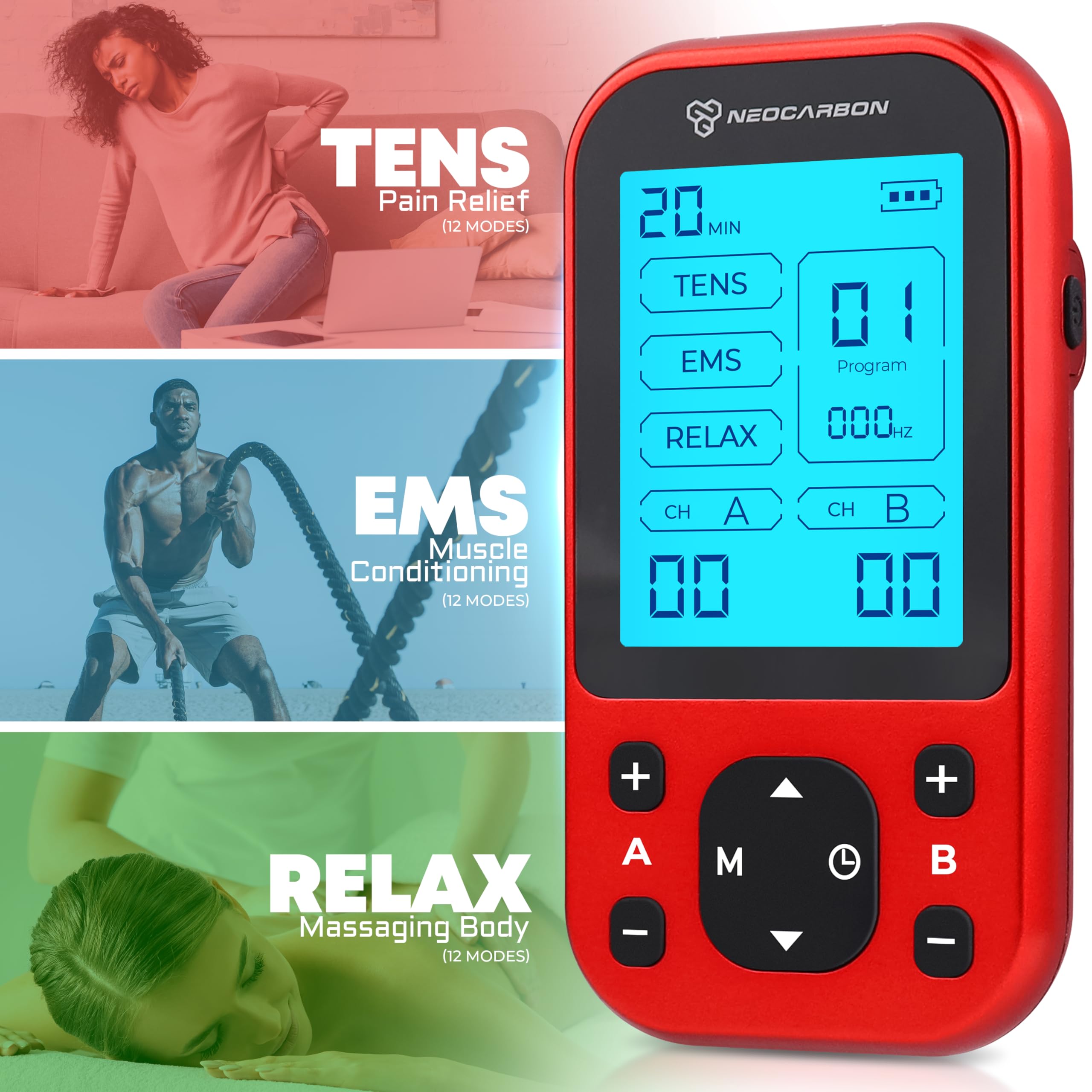 NEOCARBON TENS Unit Pro Muscle Stimulator for Pain Relief

