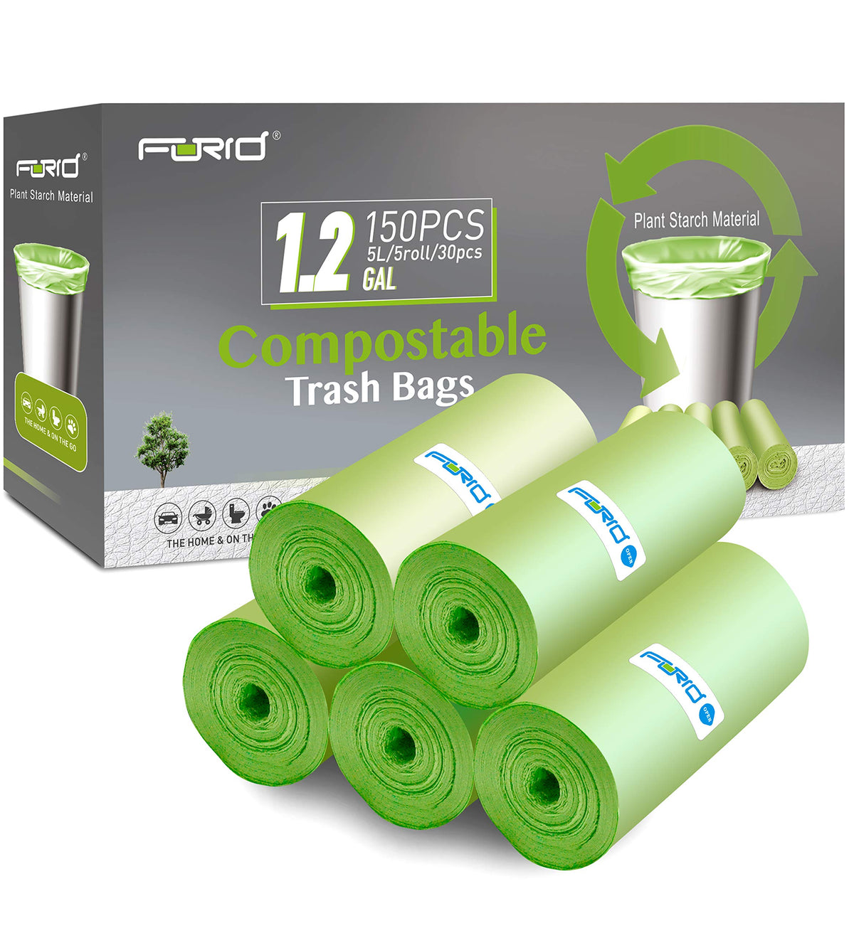 FORID Compostable Trash Bags - Unscented, Plant Starch Material