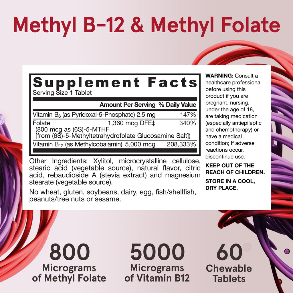 Jarrow Formulas Methyl B-12 & Folate Vitamin B9 & B12

