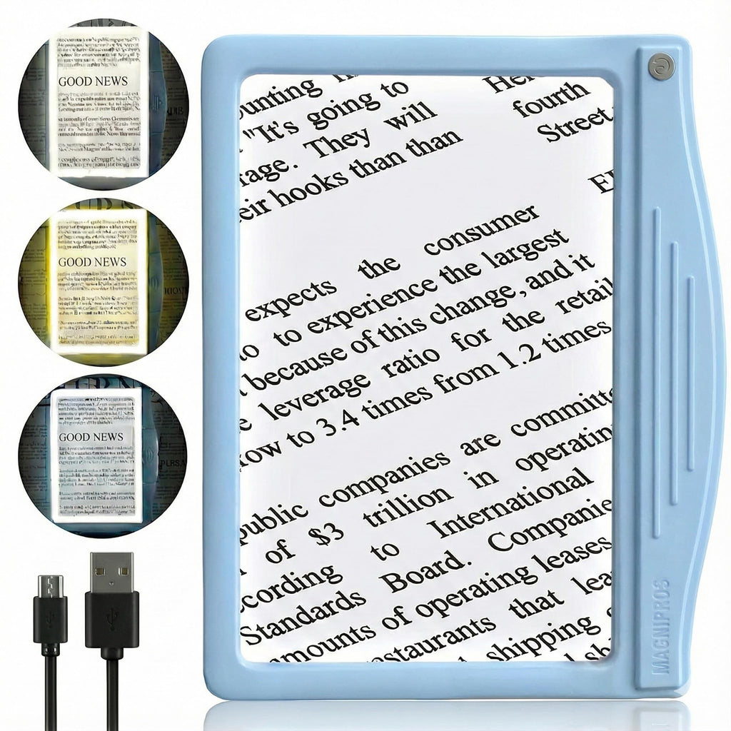 MagniPros 5X Rechargeable LED Page Magnifier – Anti-Glare Lens

