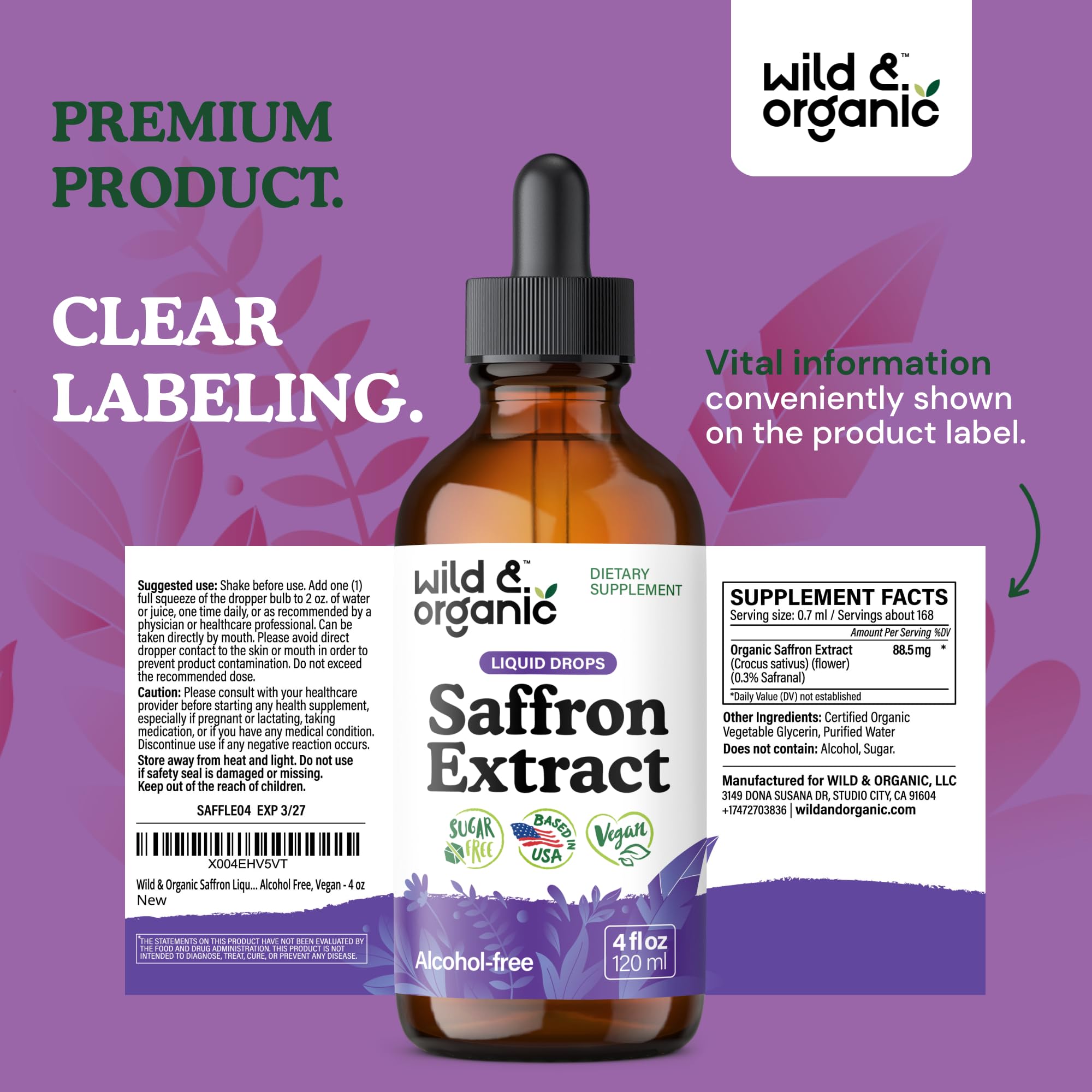 Wild & Organic Saffron Liquid Drops for Mood & Focus

