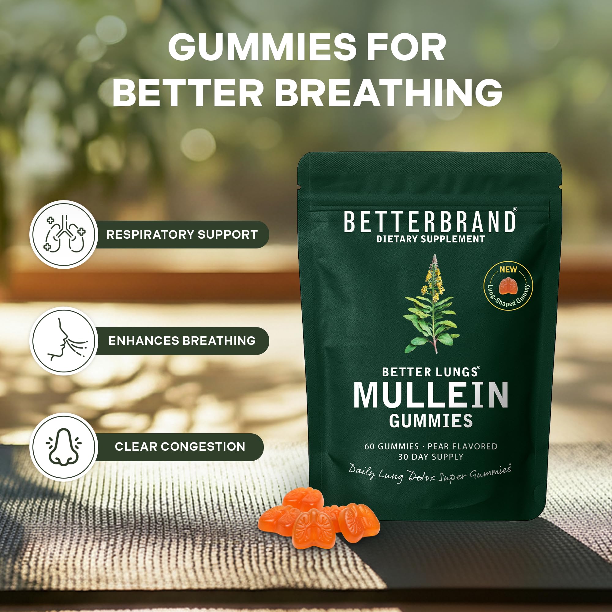 Betterbrand Mullein Gummies for Lung Health | Pear Flavor

