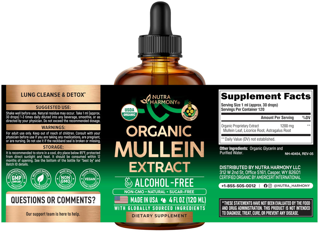 Mullein Drops for Lungs – USDA Organic Mullein Leaf Extract

