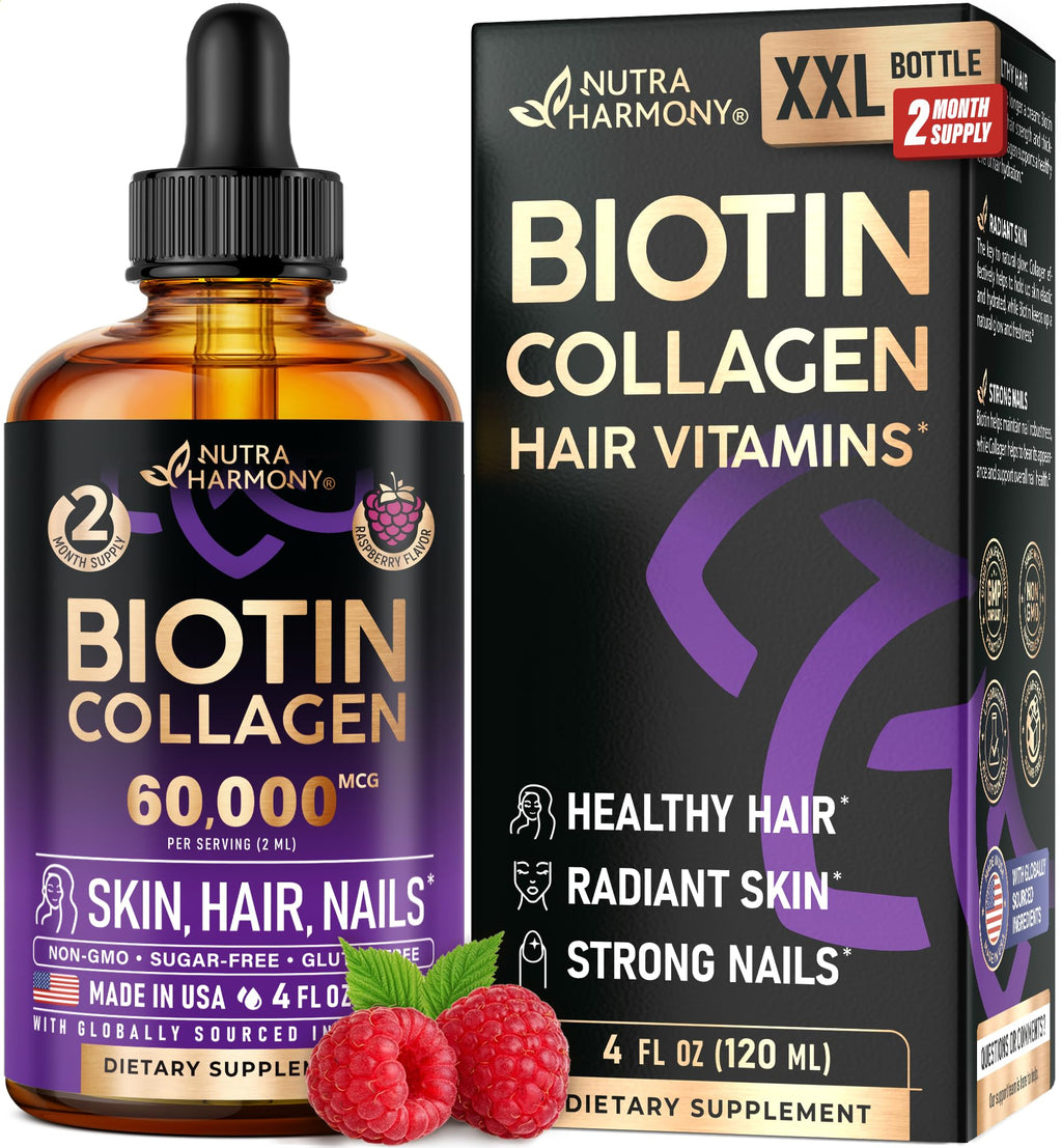 Biotin & Collagen Liquid Drops for Hair, Skin & Nails – Raspberry Flavor