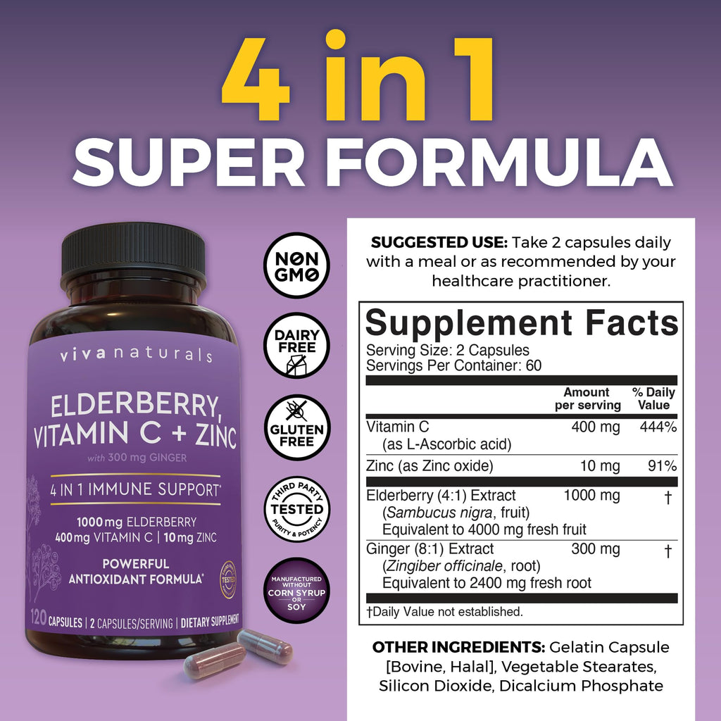 Viva Naturals Elderberry Immune Support Vitamin C & Zinc

