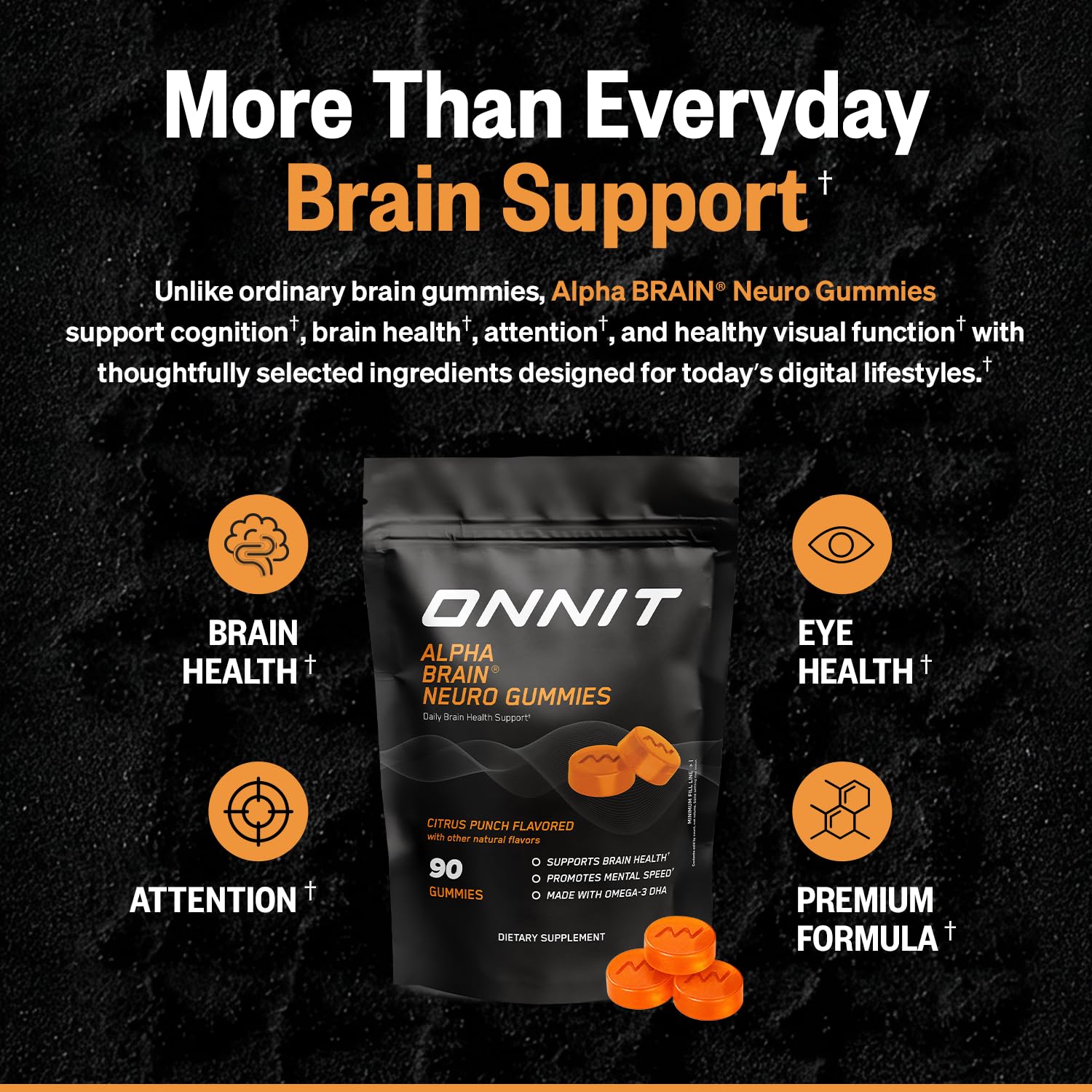 ONNIT Alpha Brain Neuro Gummies – Vegan Brain & Eye Support

