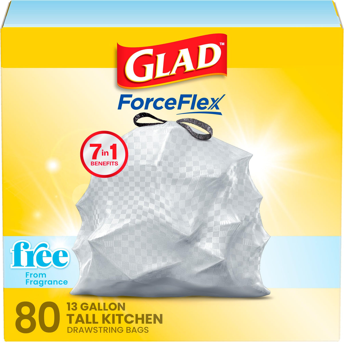 Glad ForceFlex Tall Kitchen Drawstring Trash Bags Fragrance Free 13 Gal