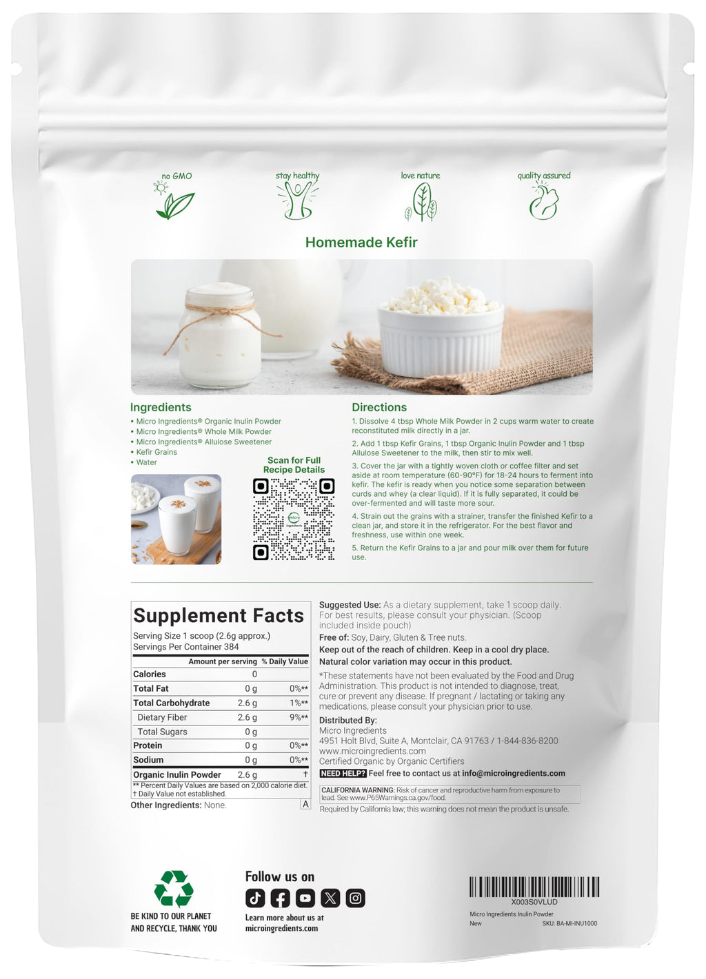 Micro Ingredients Organic Inulin FOS Fiber Powder

