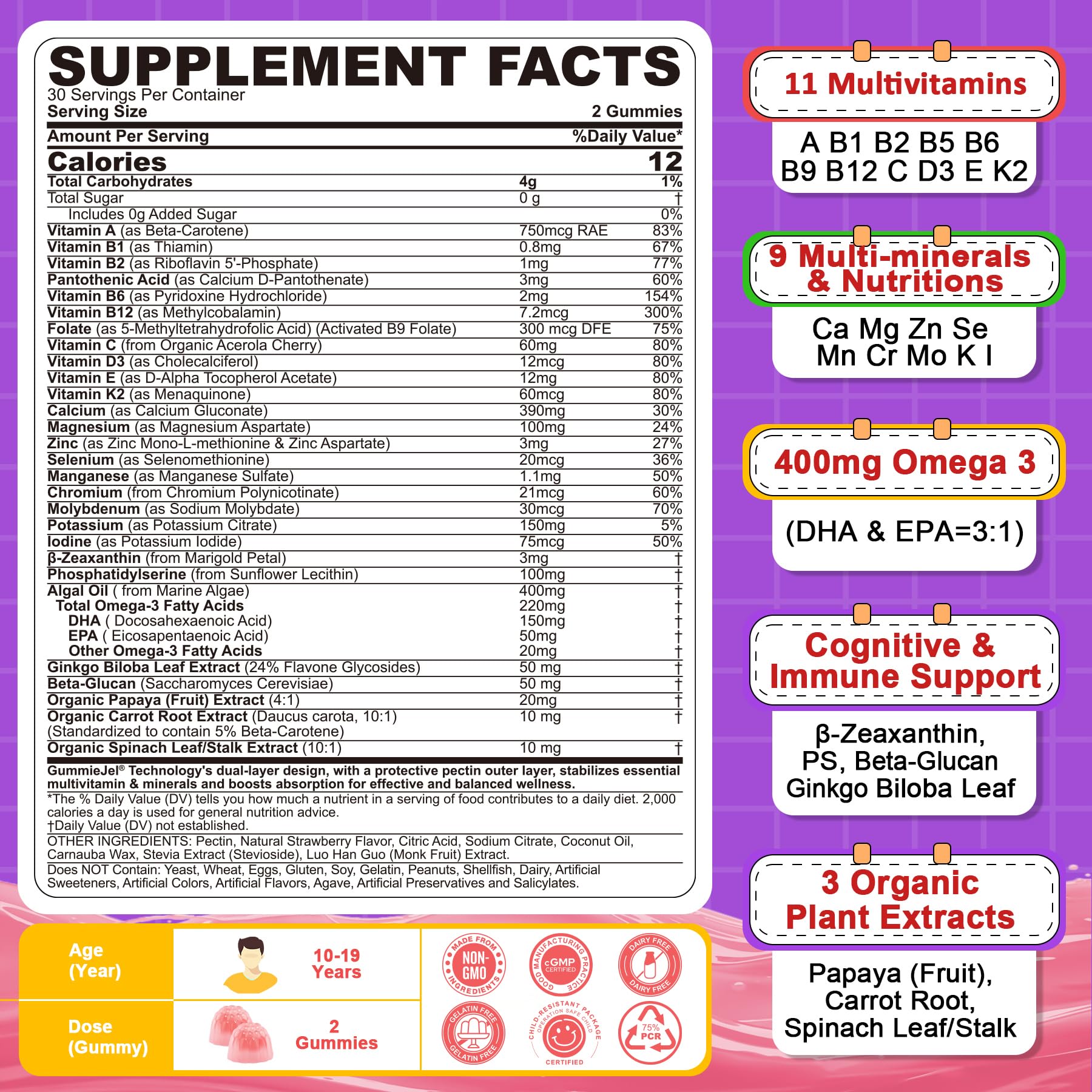 Nextdia Multivitamin Filled Gummies for Teens and Kids

