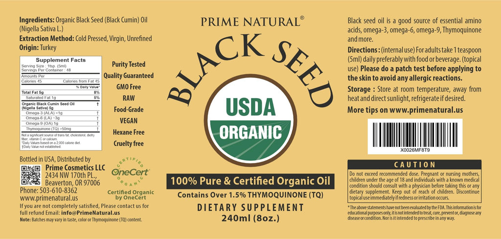 Prime Natural Organic Black Seed Oil - Cold Pressed

