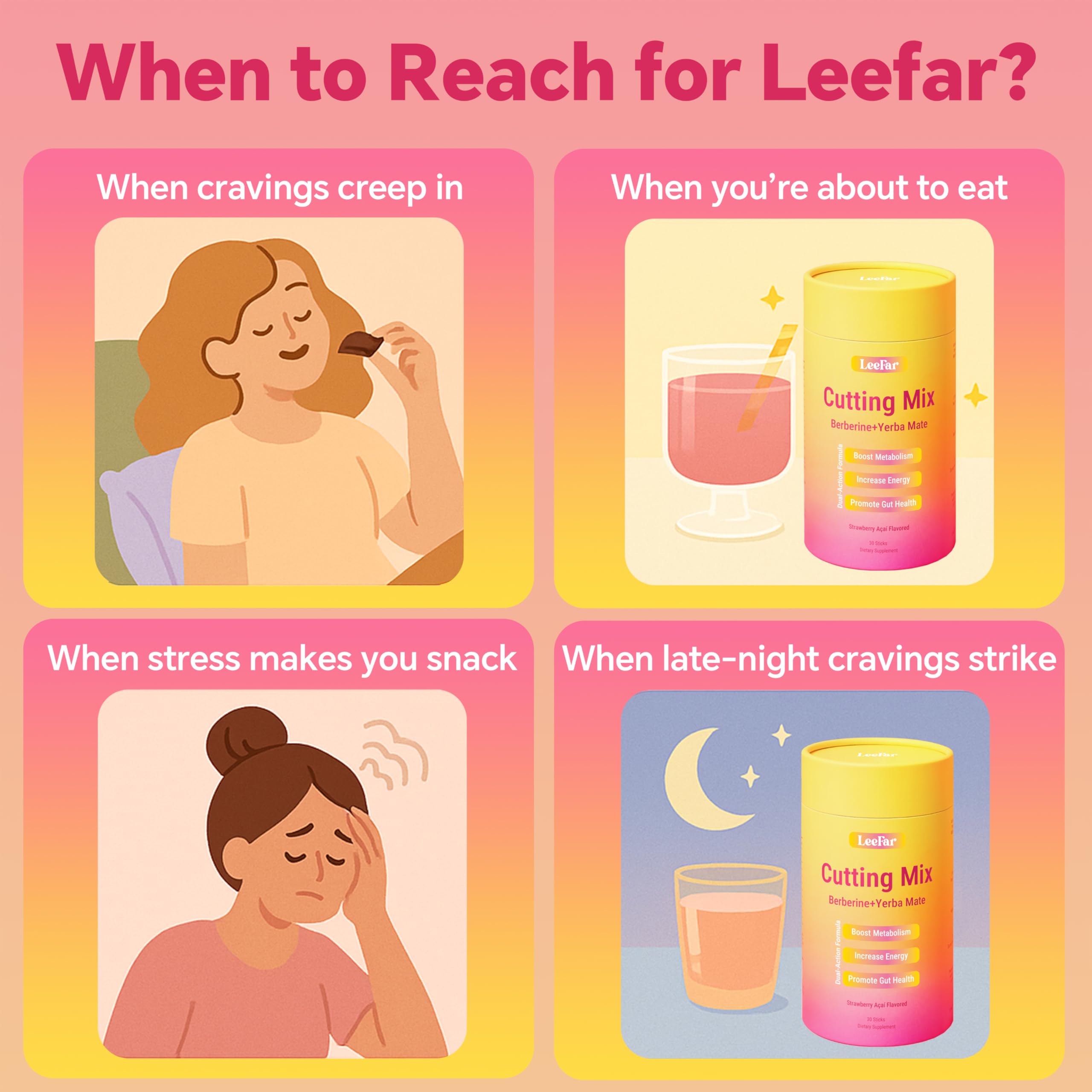 LeeFar Cutting Drink Mix with Berberine & Yerba Mate Satiety

