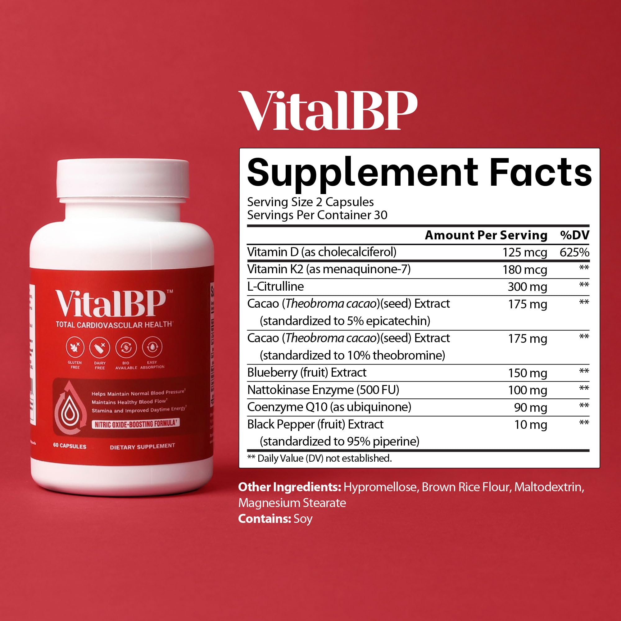 Vital BP Blood Pressure Support with CoQ10 L-Citrulline K2 D3

