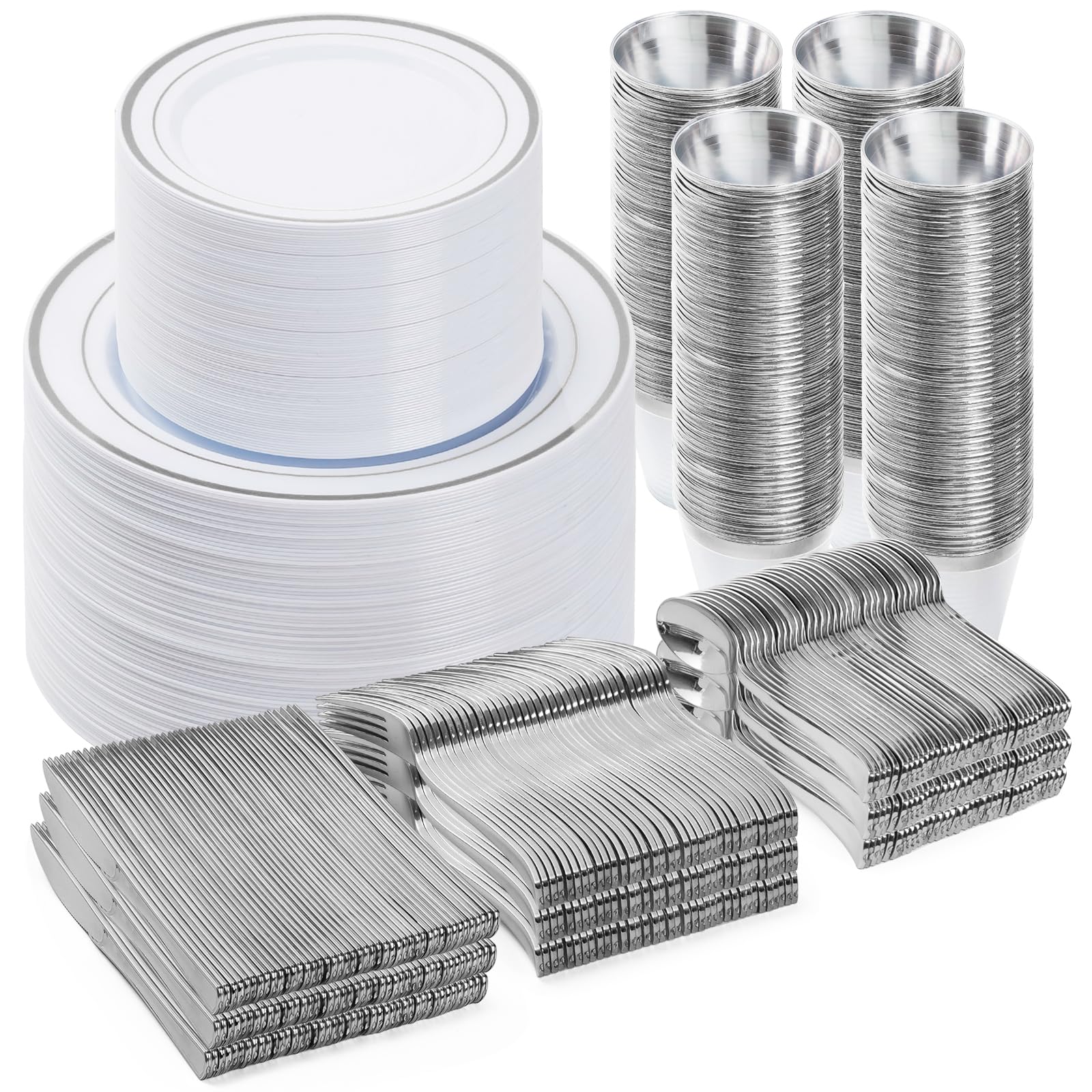 BESTVIP Disposable Dinnerware Set - Plastic Plates & Cutlery