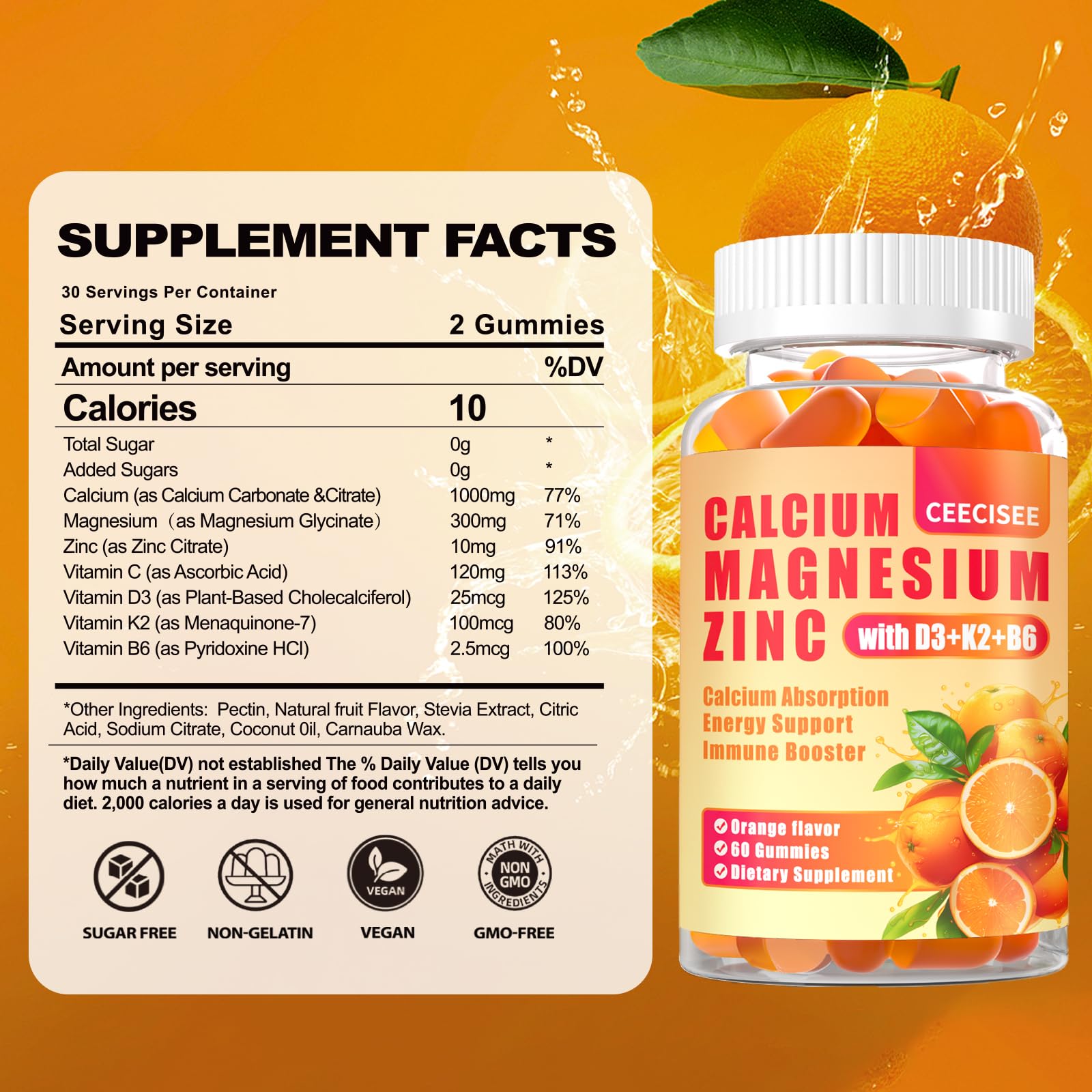 Ceecisee Calcium Magnesium Zinc Gummies with Vitamin D3

