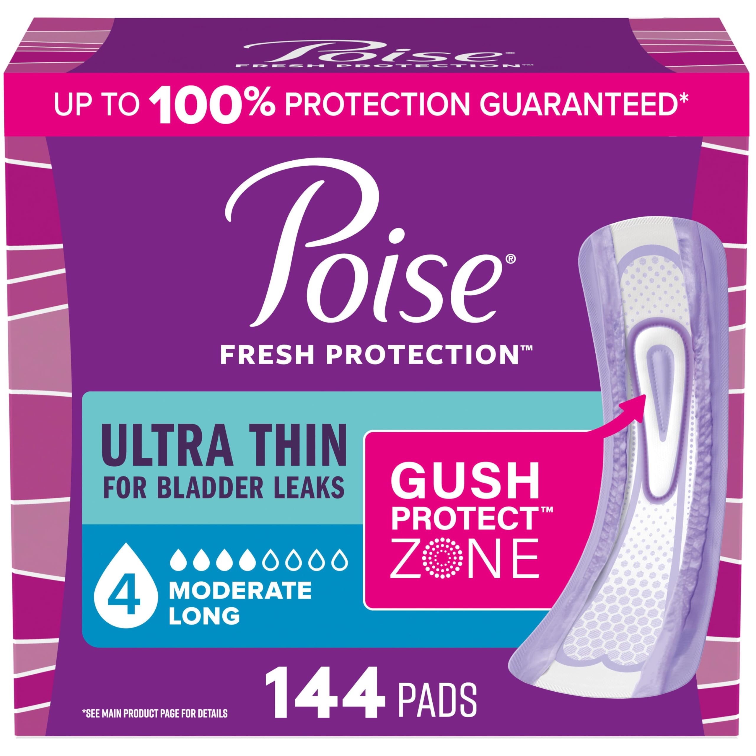 Poise Ultra Thin Incontinence Pads for Bladder Leaks with GushProtect Zone