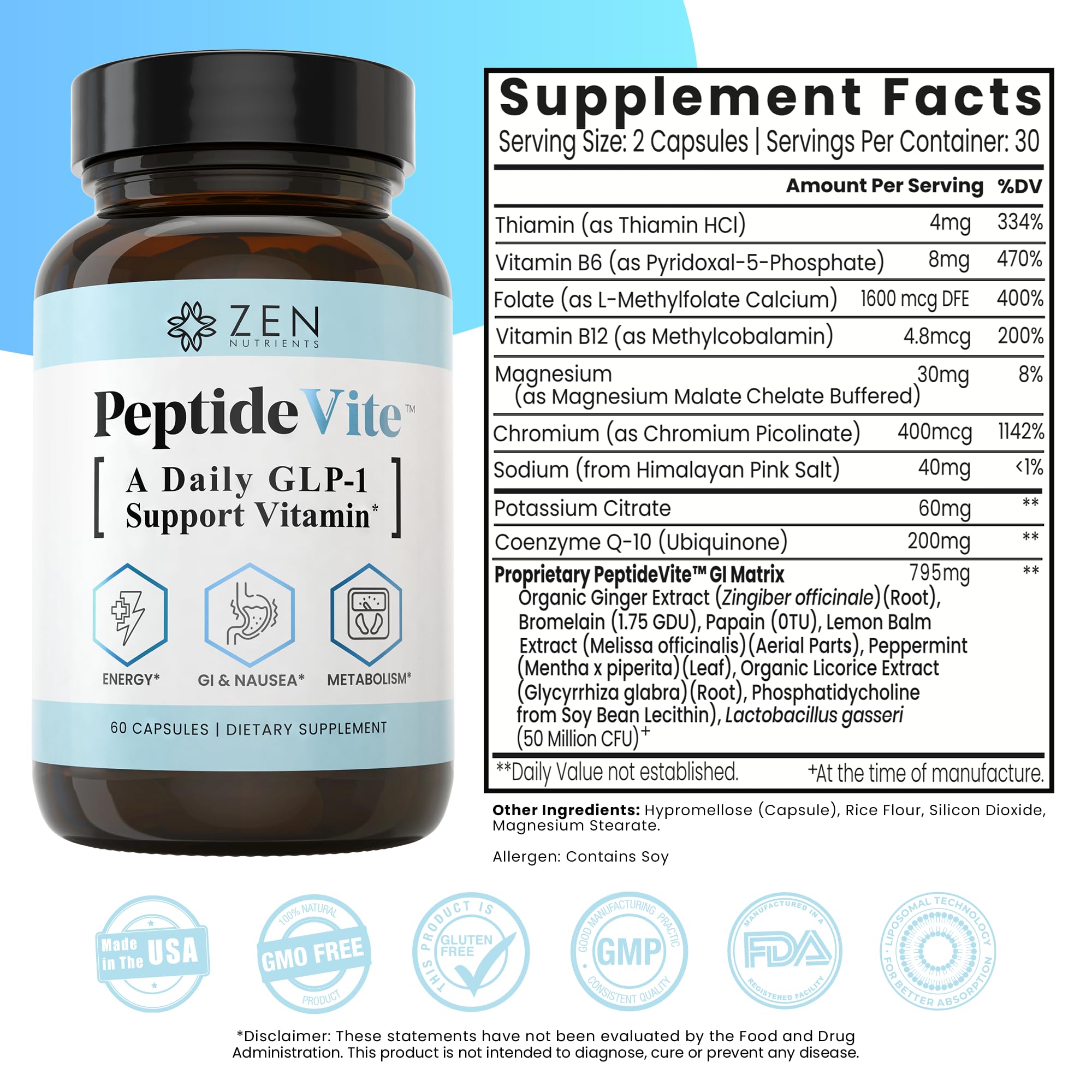 Zen Nutrients PeptideVite GLP-1 Gut Health Vitamin

