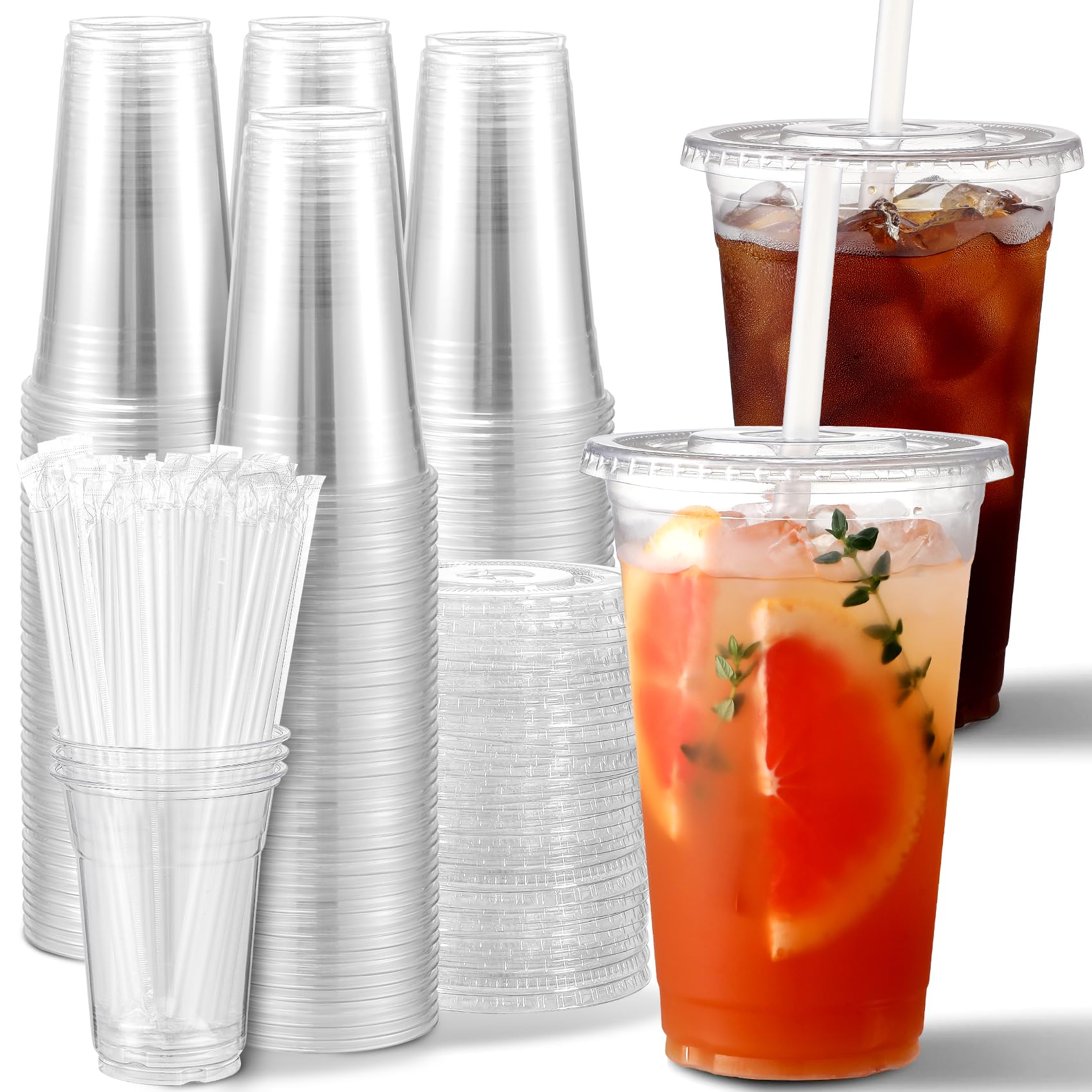 AOZITA Clear Plastic Cups with Lids and Straws