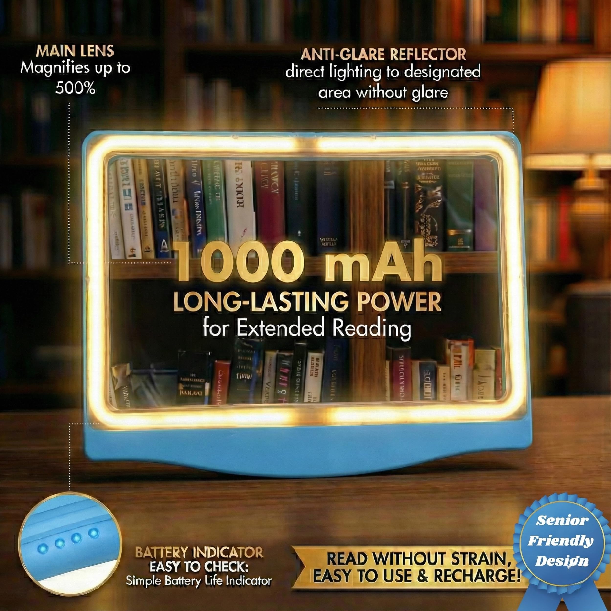 MagniPros 5X Rechargeable LED Page Magnifier – Anti-Glare Lens

