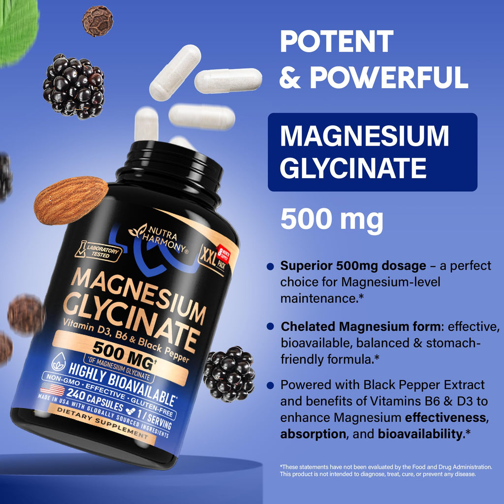 Magnesium Glycinate 500 mg Chelated Supplement for Sleep

