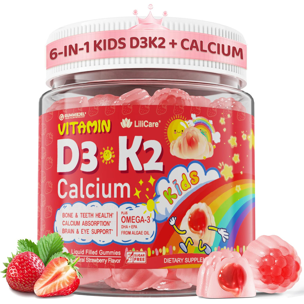 Vitamin D3 K2 Calcium Gummies for Kids & Teens, Sugar-Free